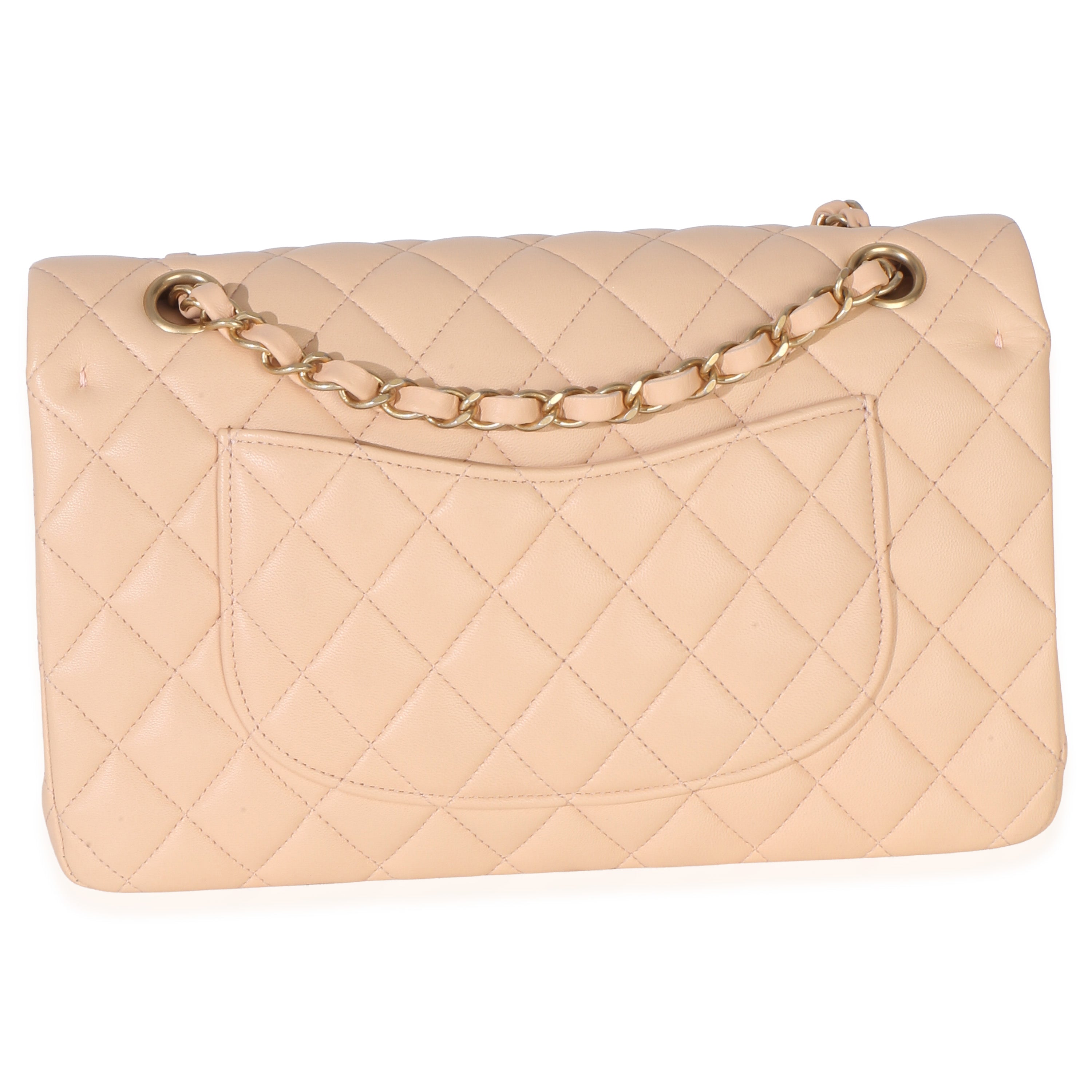 Beige Quilted Lambskin Medium Classic Double Flap Bag