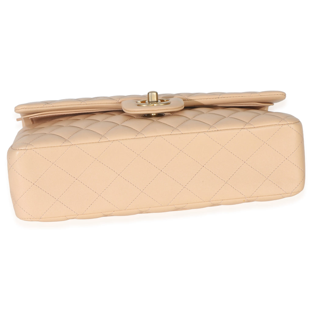 Beige Quilted Lambskin Medium Classic Double Flap Bag