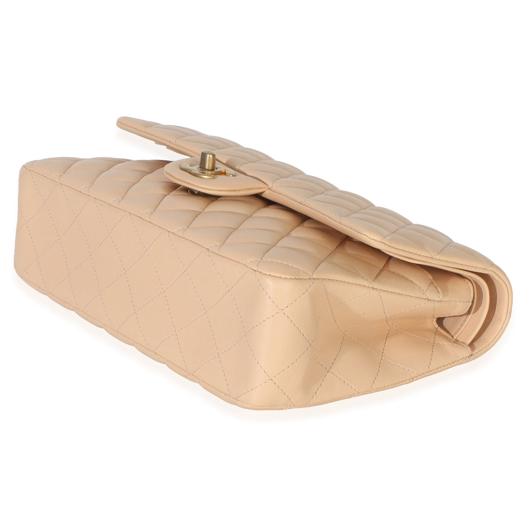 Beige Quilted Lambskin Medium Classic Double Flap Bag