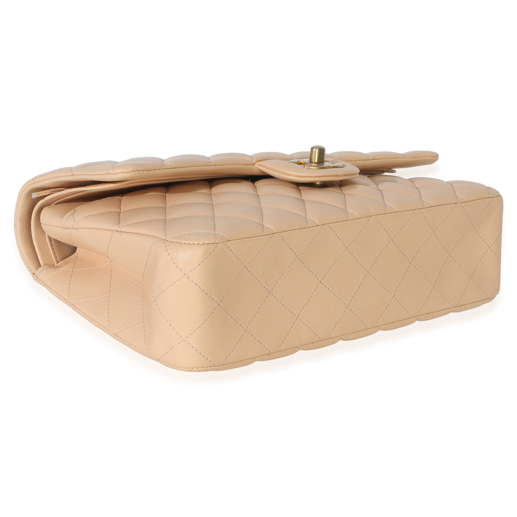 Beige Quilted Lambskin Medium Classic Double Flap Bag