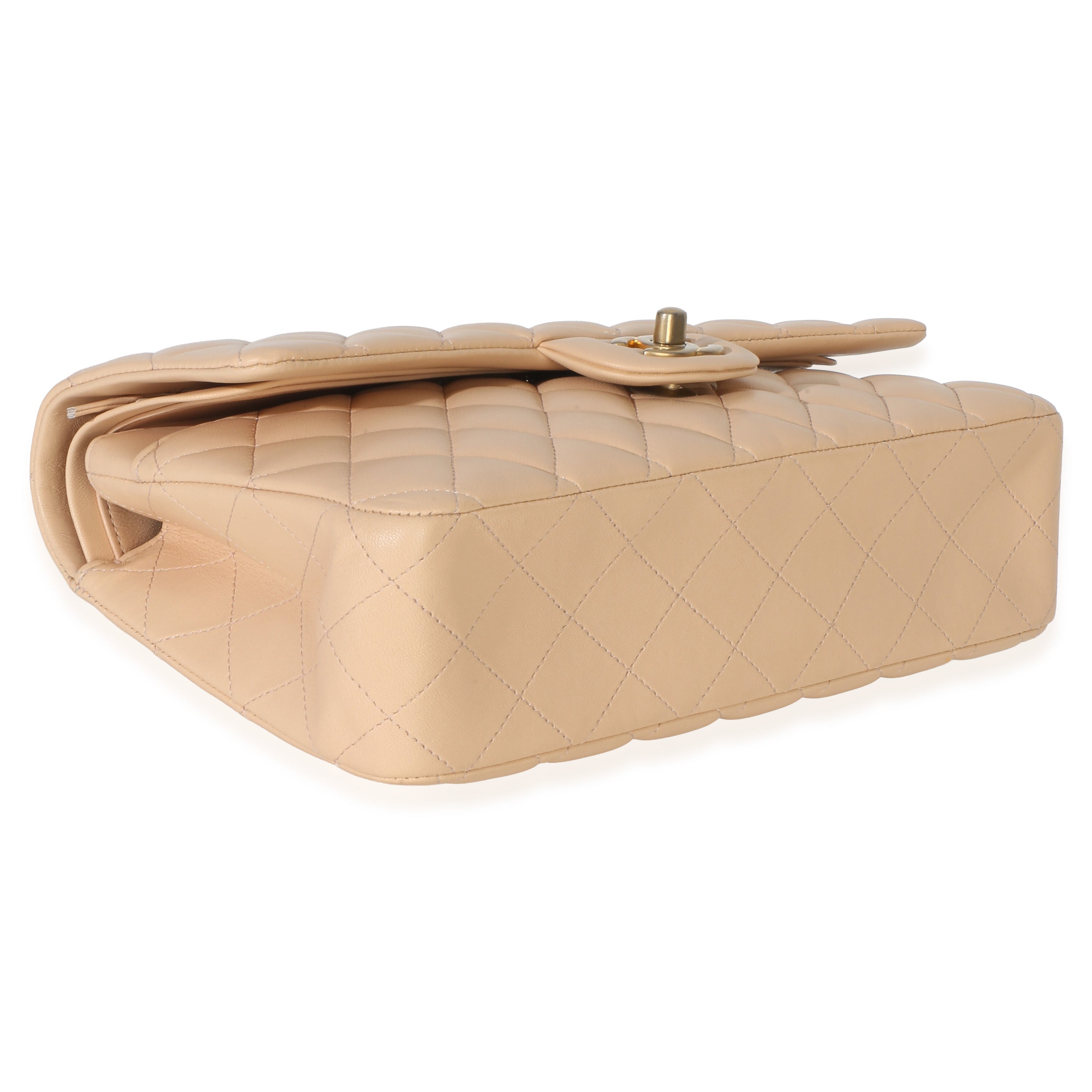 Beige Quilted Lambskin Medium Classic Double Flap Bag