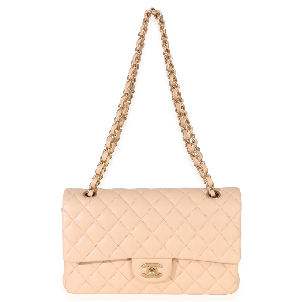 Beige Quilted Lambskin Medium Classic Double Flap Bag