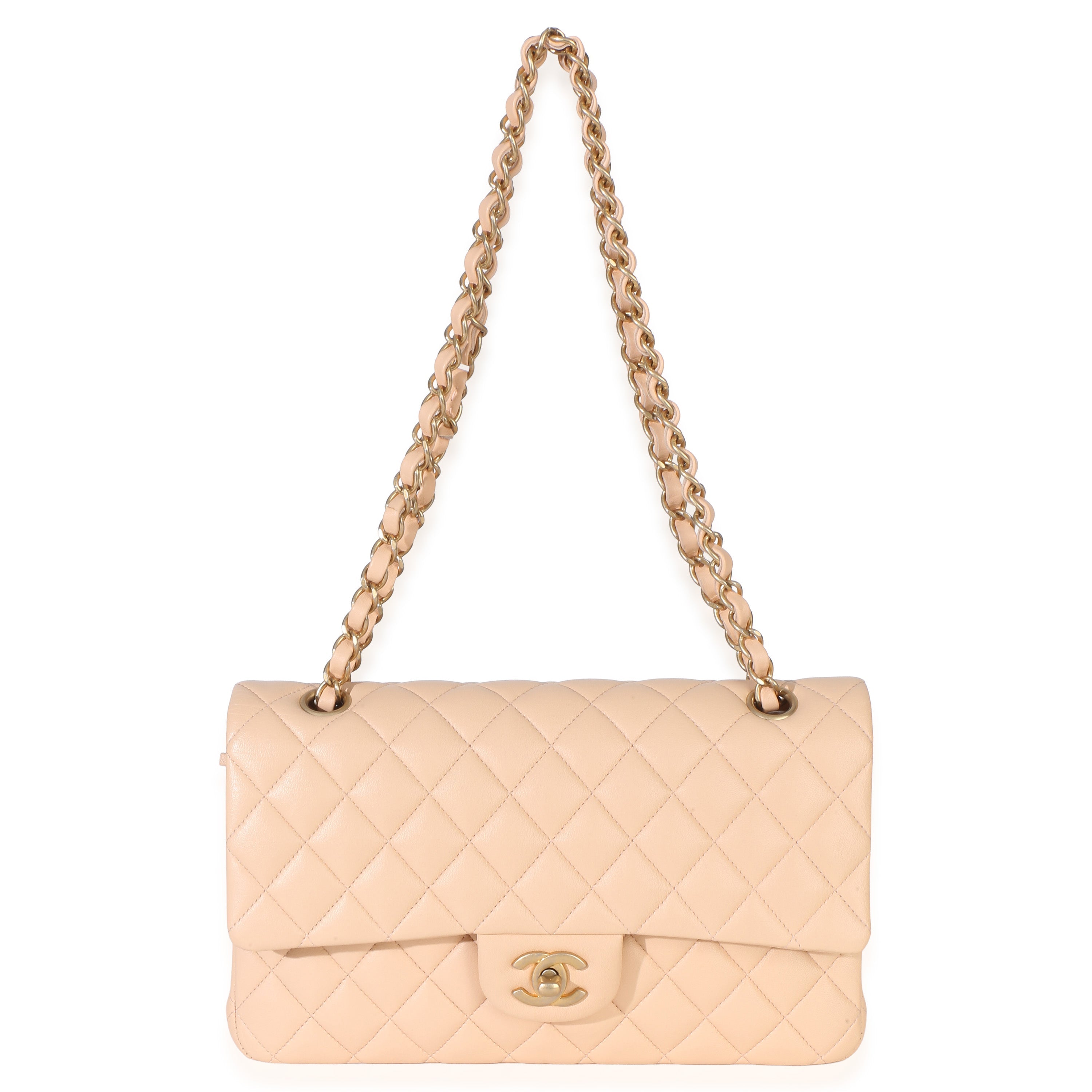 Beige Quilted Lambskin Medium Classic Double Flap Bag
