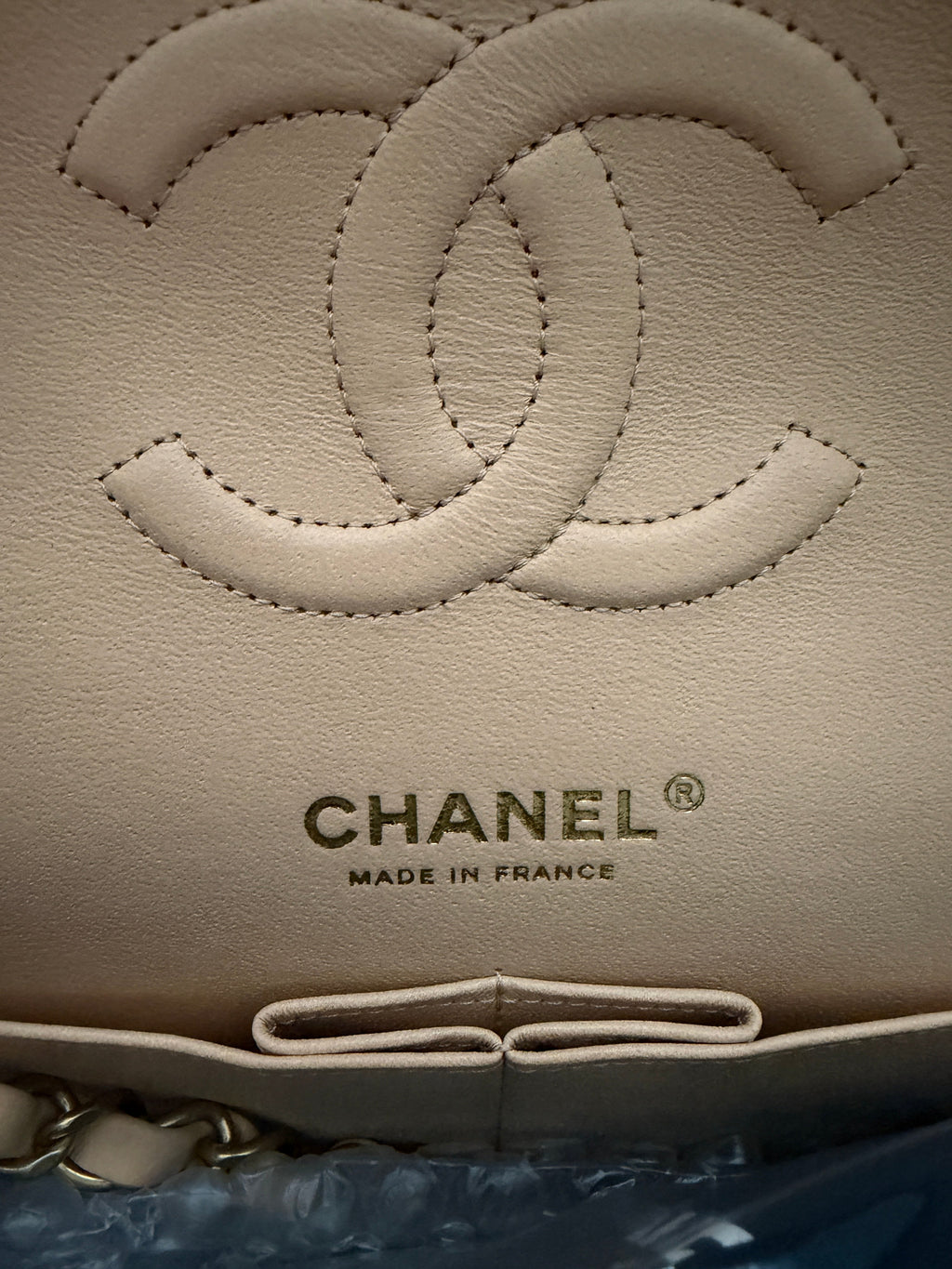 Beige Quilted Lambskin Medium Classic Double Flap Bag