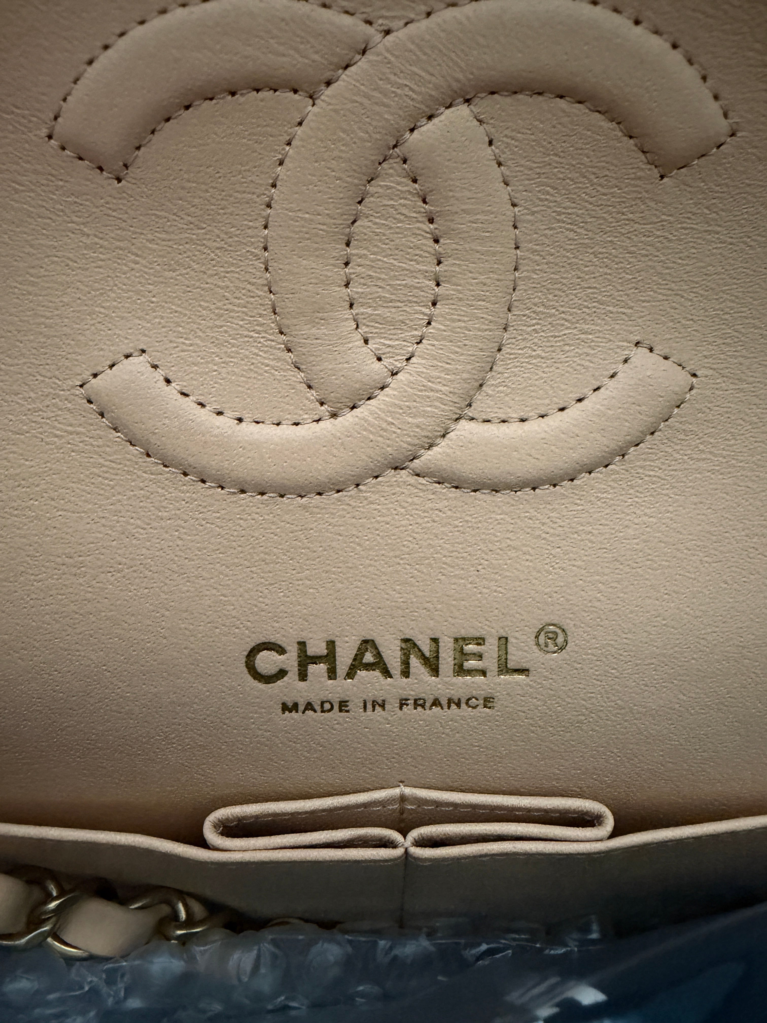 Beige Quilted Lambskin Medium Classic Double Flap Bag