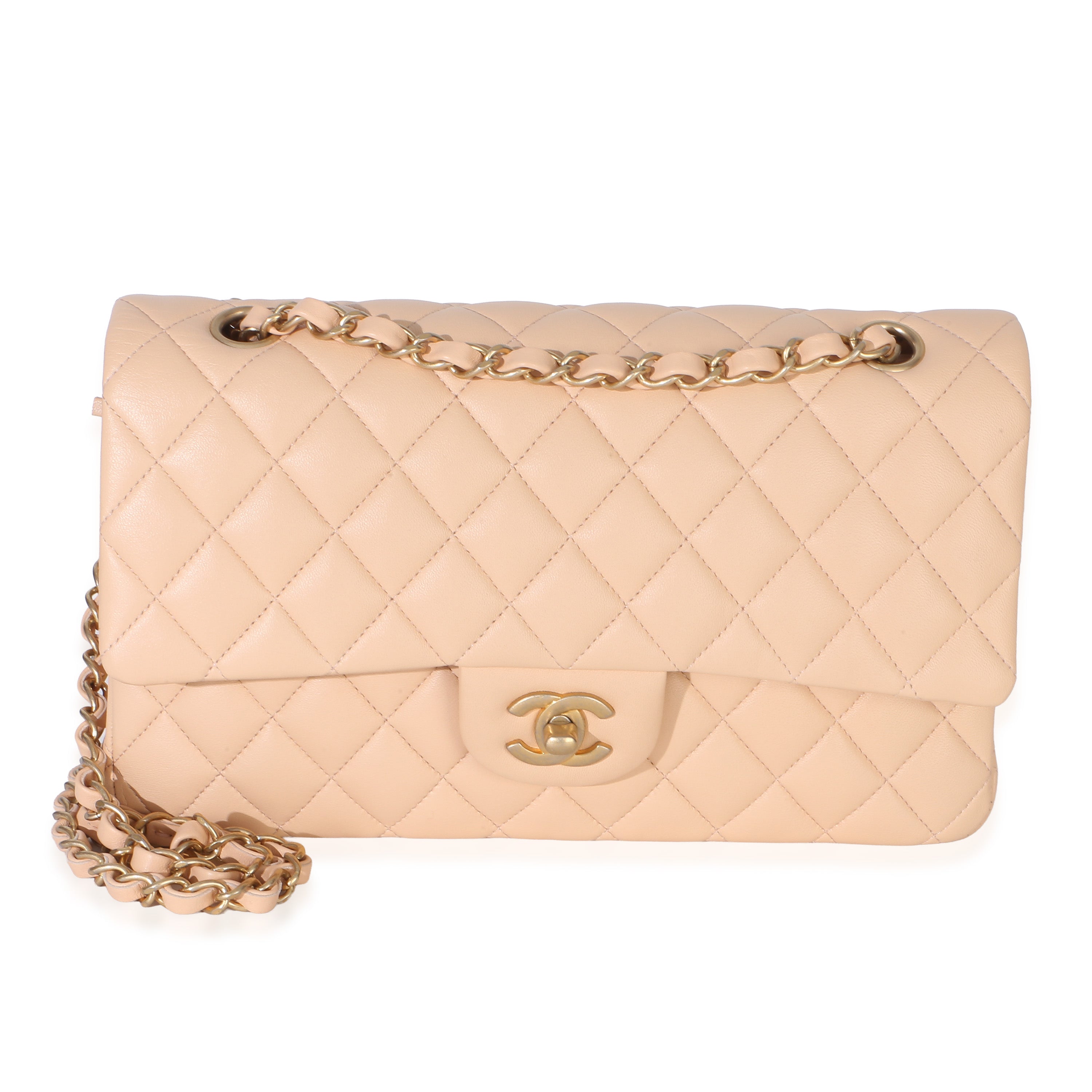 Beige Quilted Lambskin Medium Classic Double Flap Bag