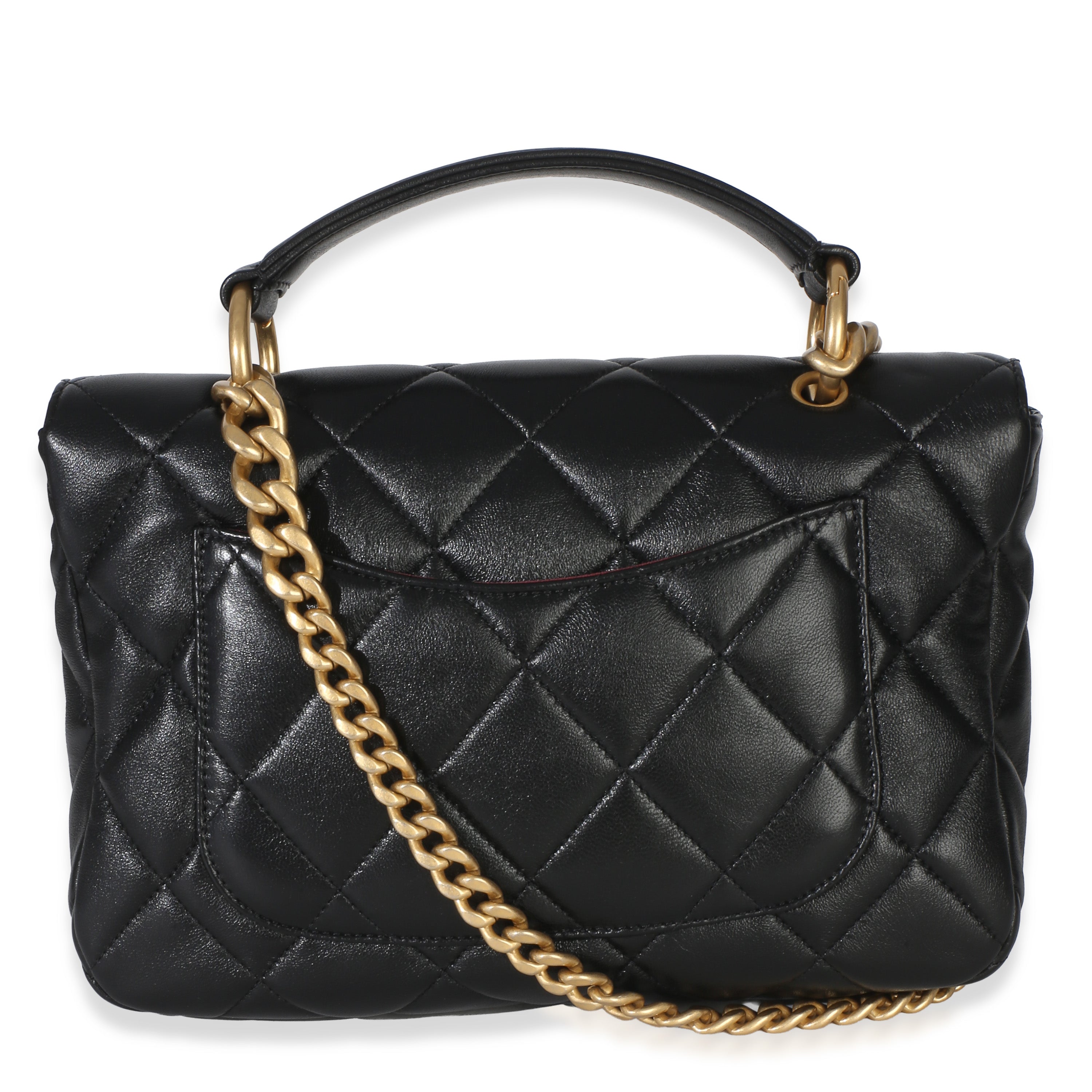 Black Quilted Lambskin Top Handle Envelope Flap Bag