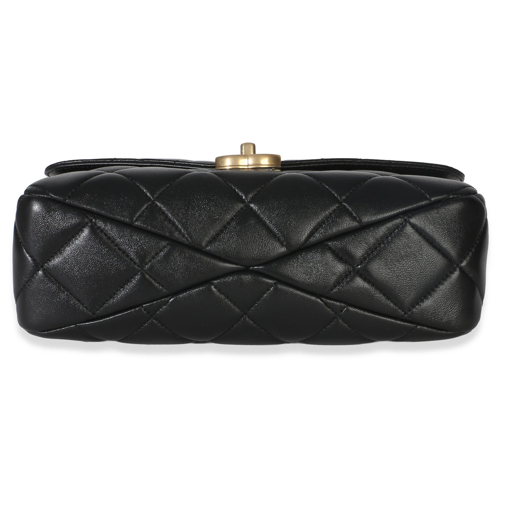 Black Quilted Lambskin Top Handle Envelope Flap Bag