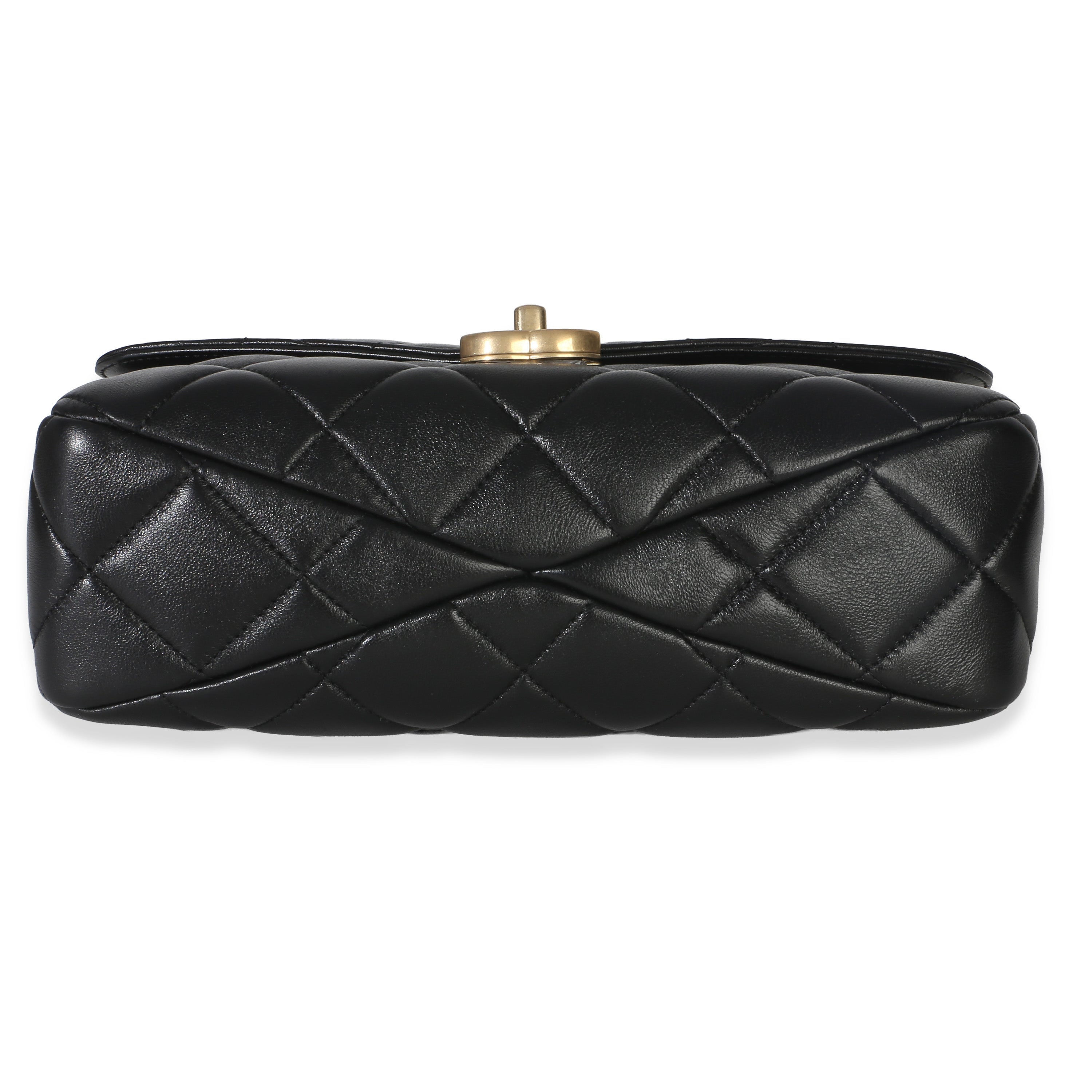 Black Quilted Lambskin Top Handle Envelope Flap Bag
