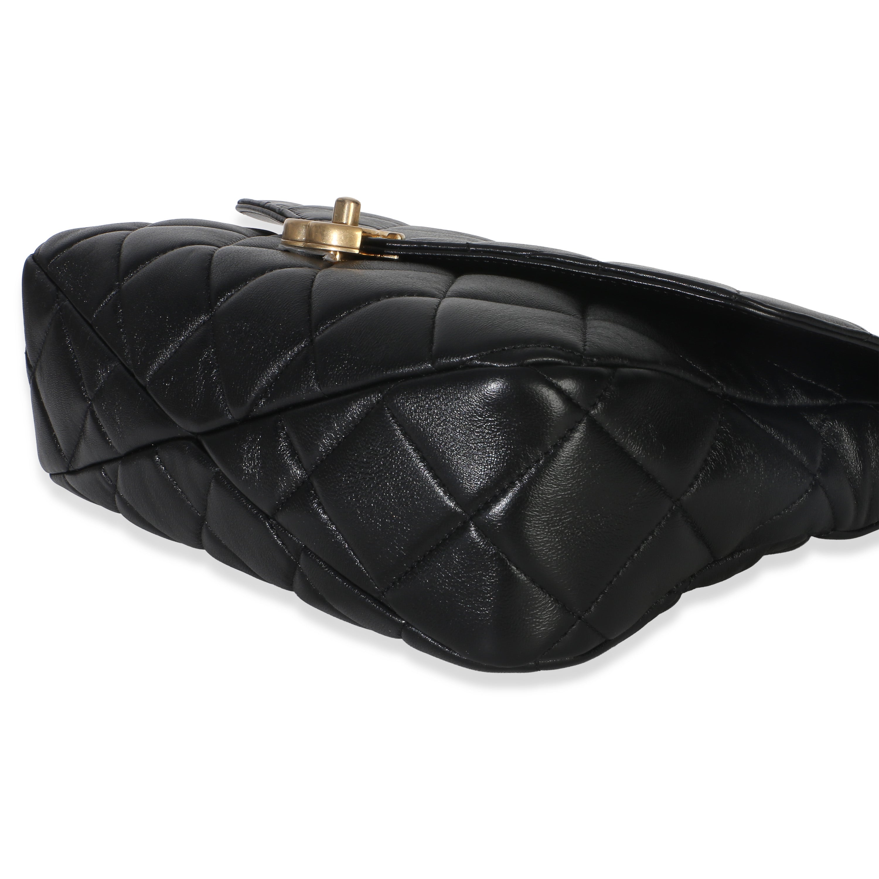 Black Quilted Lambskin Top Handle Envelope Flap Bag