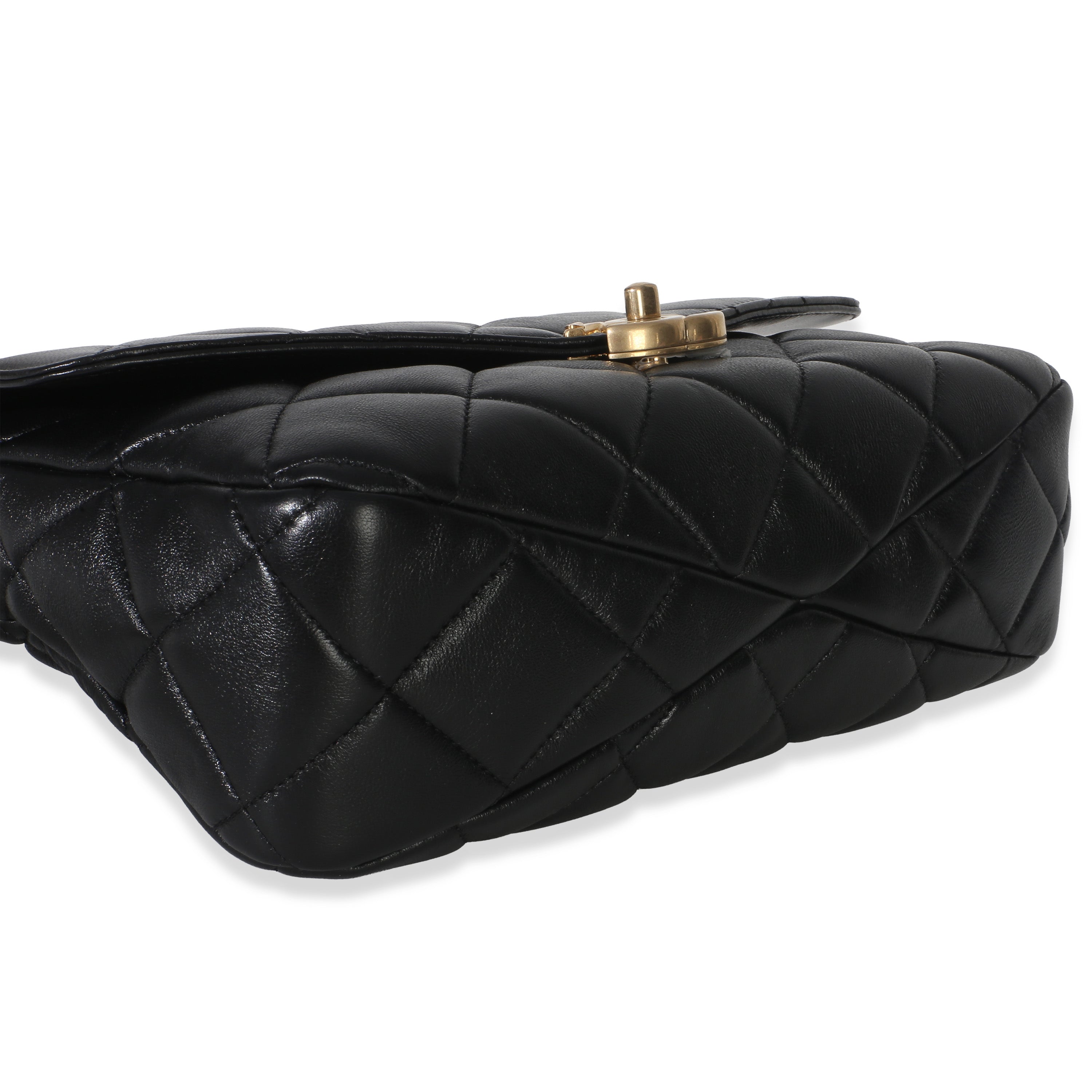 Black Quilted Lambskin Top Handle Envelope Flap Bag