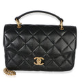 Black Quilted Lambskin Top Handle Envelope Flap Bag
