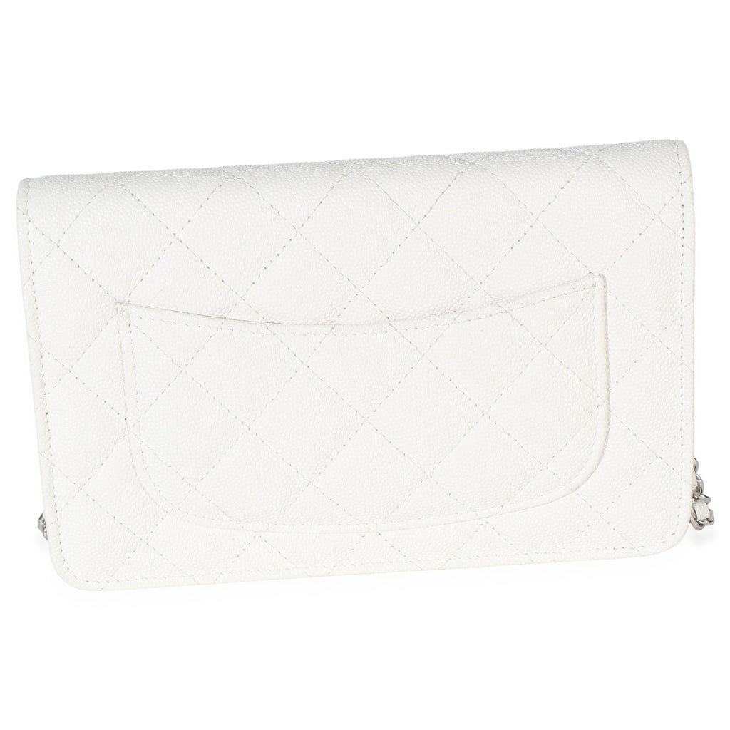 White Pink Quilted Caviar Woven CC Wallet On Chain