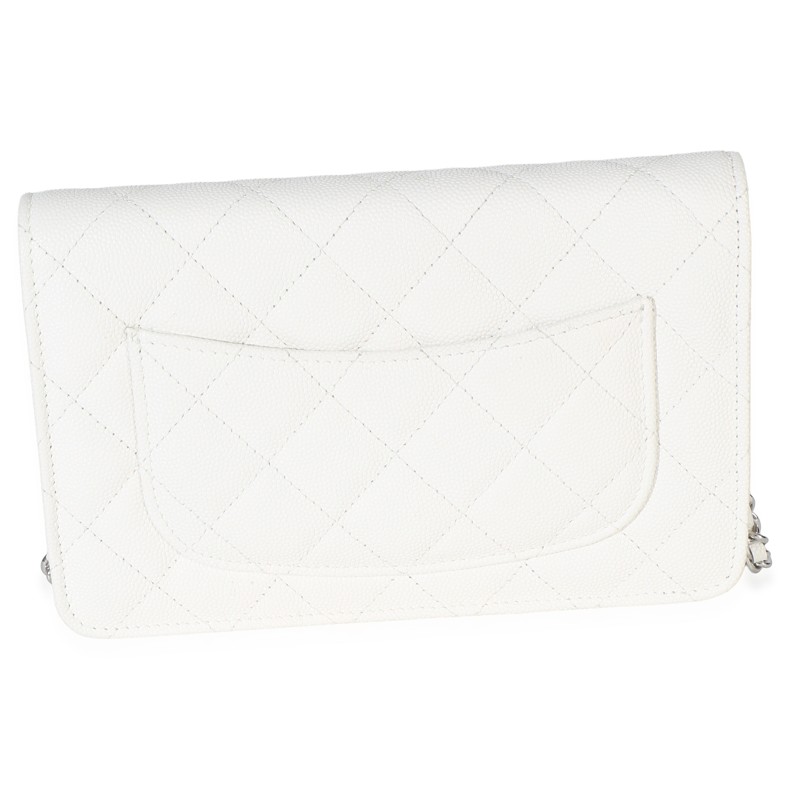 White Pink Quilted Caviar Woven CC Wallet On Chain