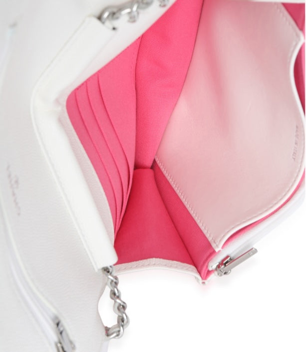 White Pink Quilted Caviar Woven CC Wallet On Chain