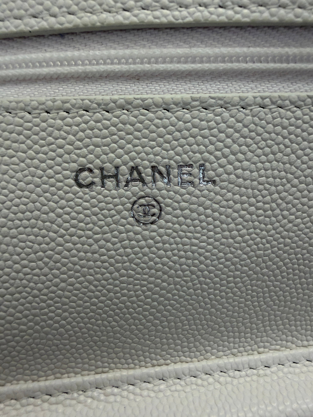 White Pink Quilted Caviar Woven CC Wallet On Chain