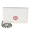 White Pink Quilted Caviar Woven CC Wallet On Chain