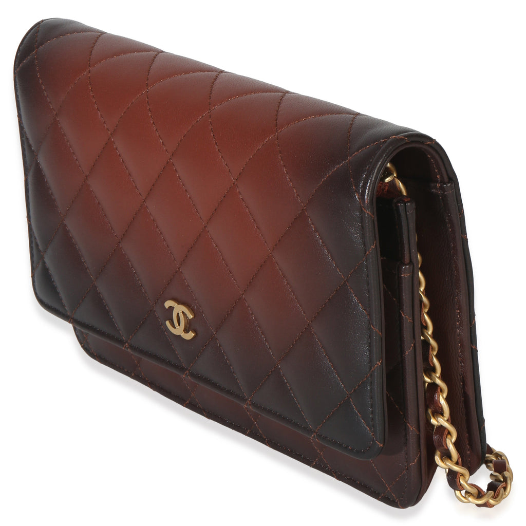 Brown Ombre Quilted Lambskin Classic Wallet On Chain