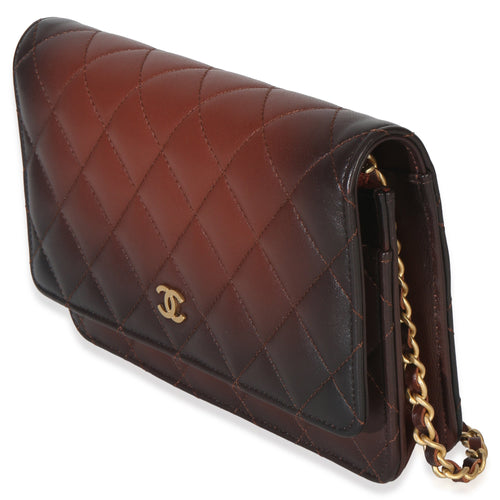 Brown Ombre Quilted Lambskin Classic Wallet On Chain