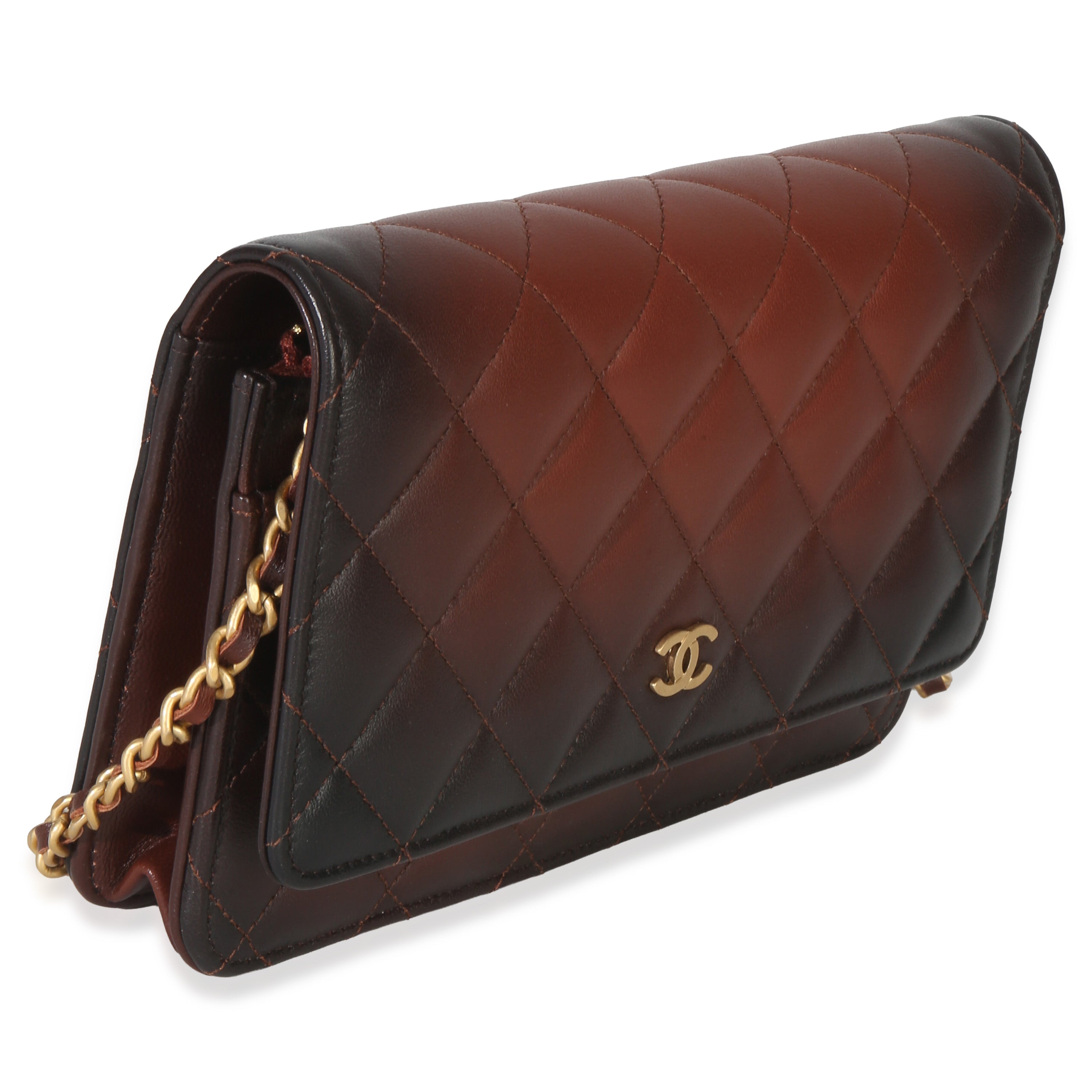 Brown Ombre Quilted Lambskin Classic Wallet On Chain