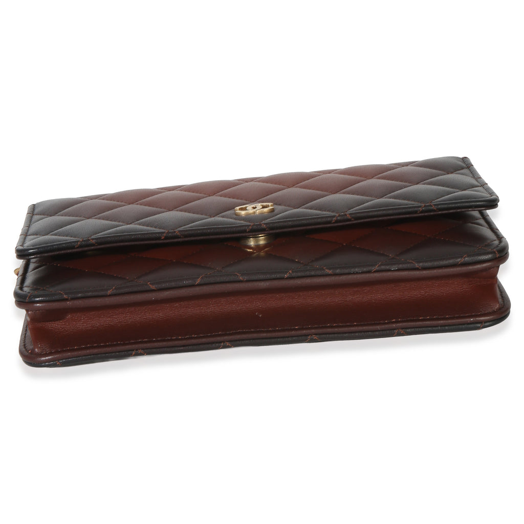Brown Ombre Quilted Lambskin Classic Wallet On Chain