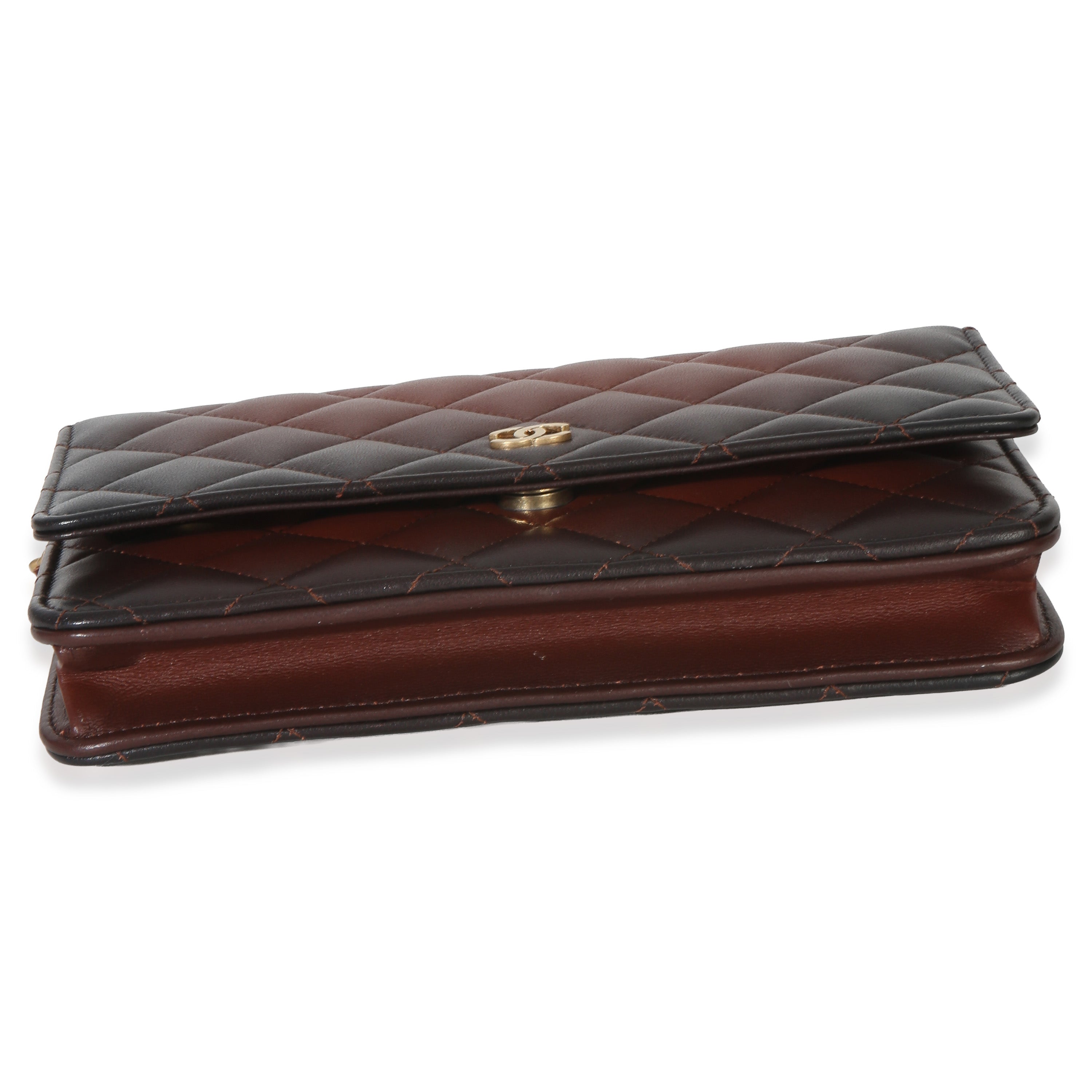 Brown Ombre Quilted Lambskin Classic Wallet On Chain