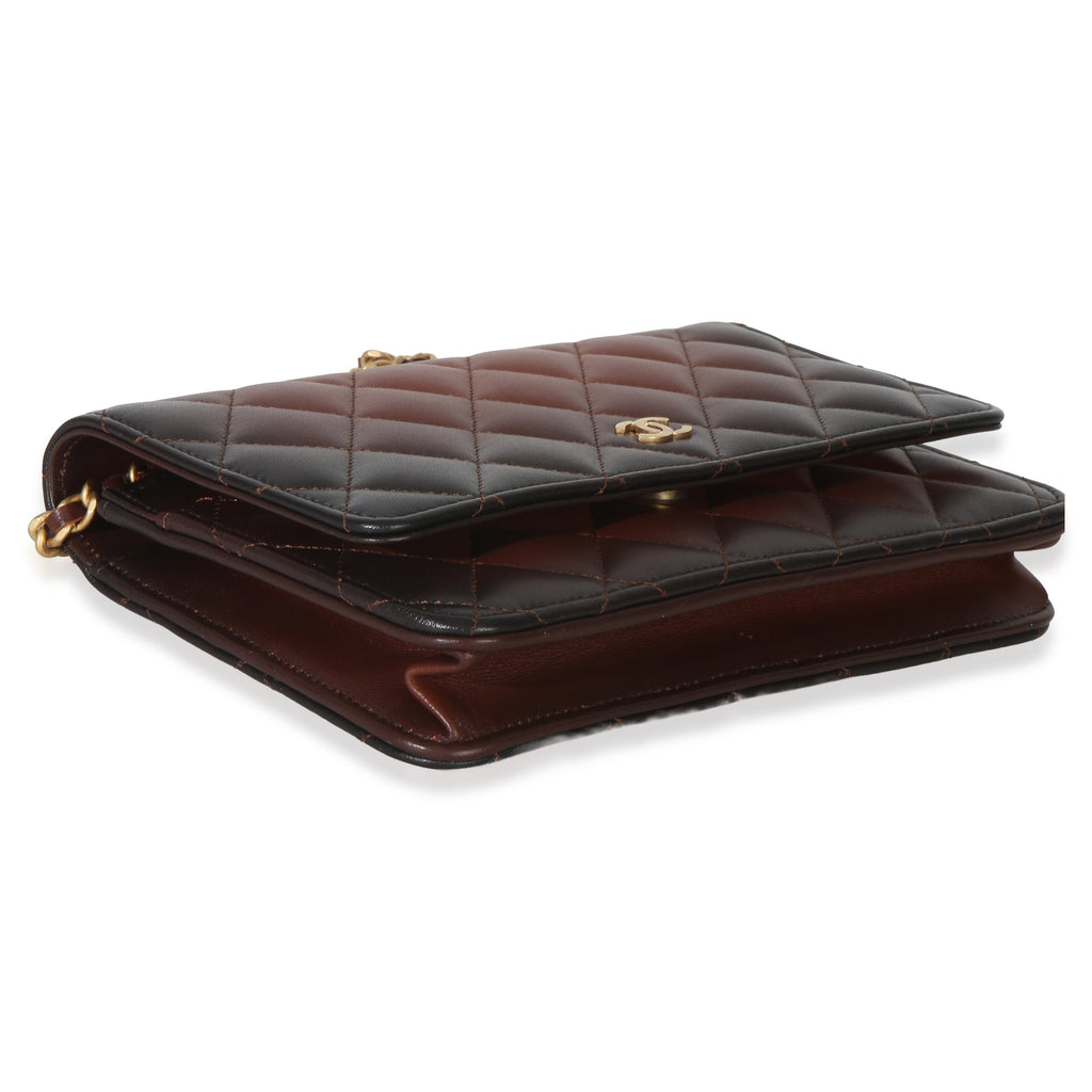 Brown Ombre Quilted Lambskin Classic Wallet On Chain