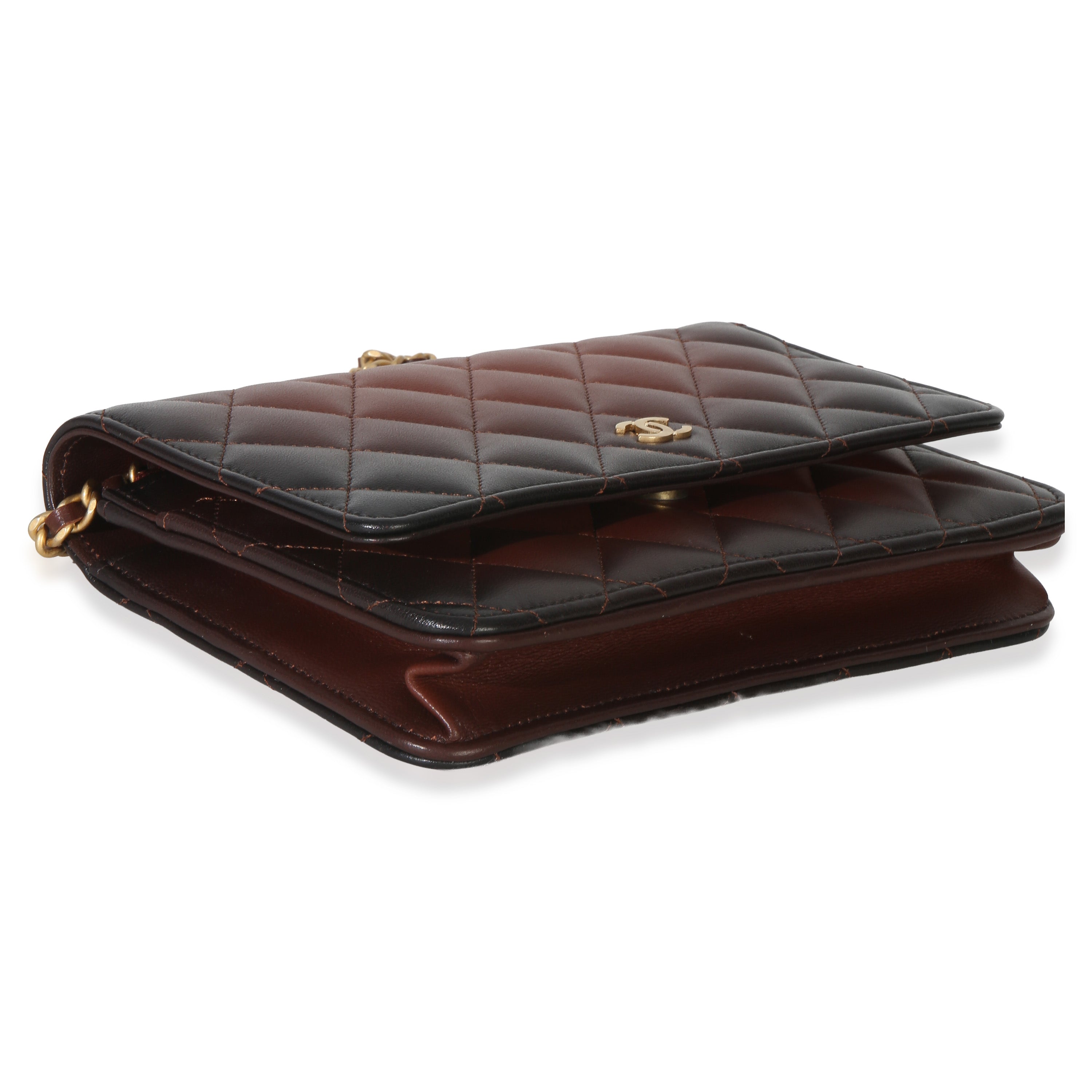 Brown Ombre Quilted Lambskin Classic Wallet On Chain