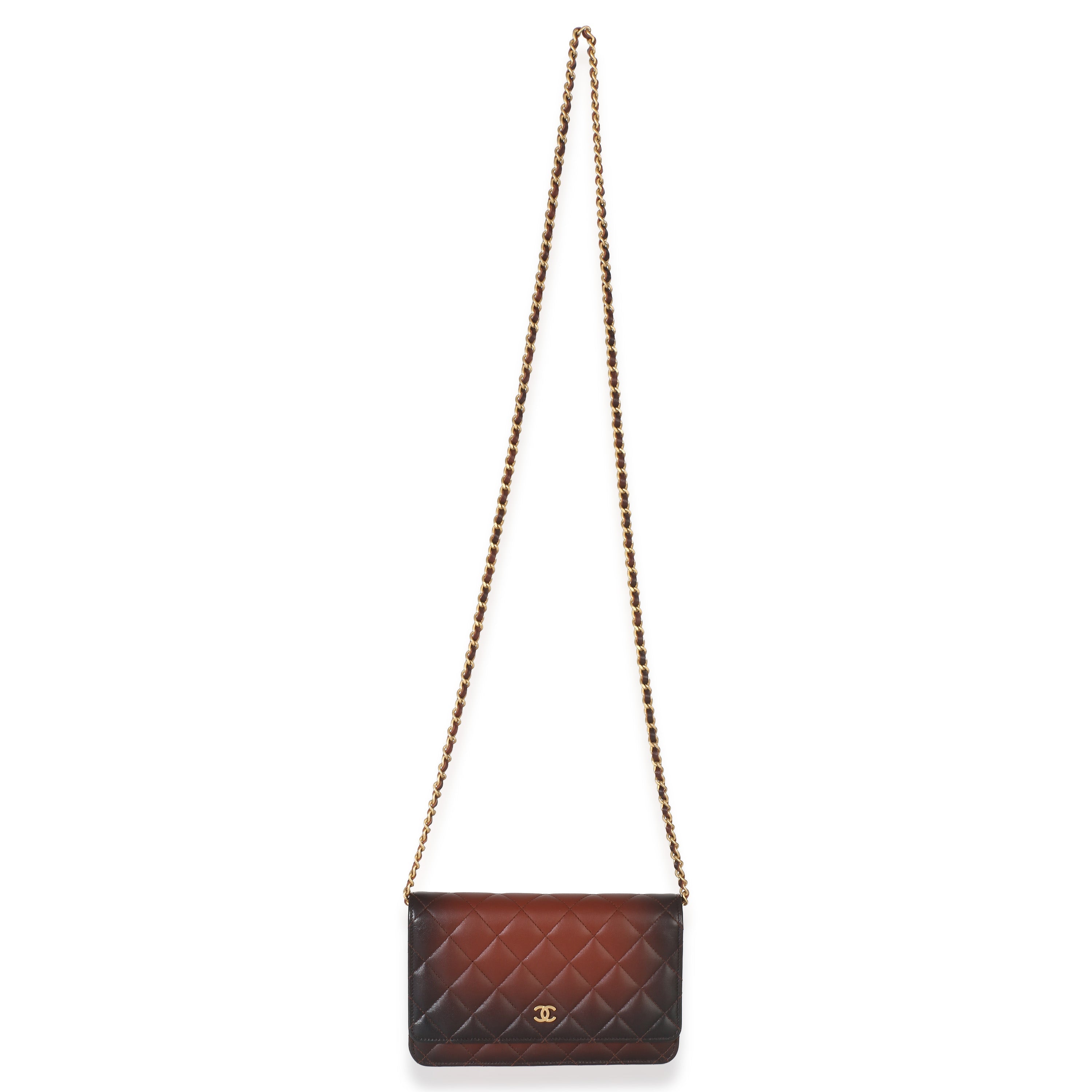 Brown Ombre Quilted Lambskin Classic Wallet On Chain