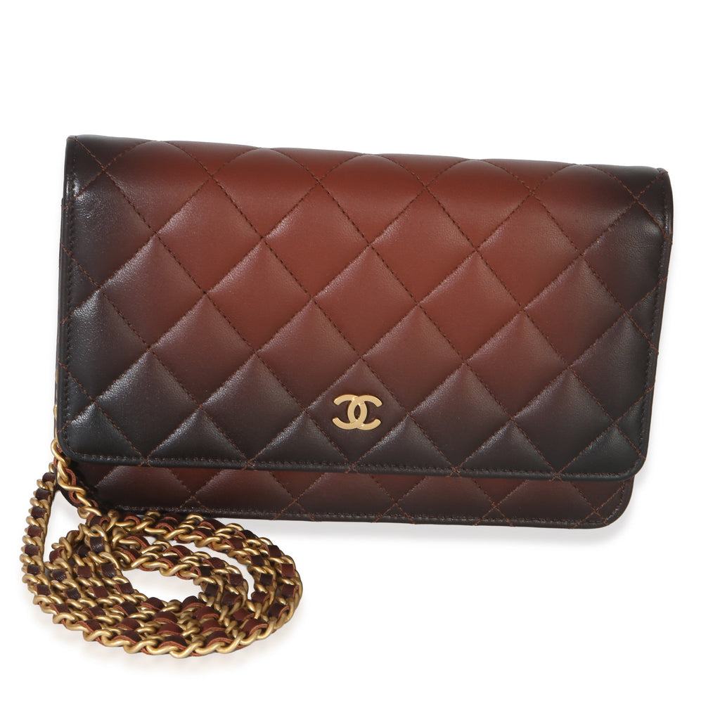 Brown Ombre Quilted Lambskin Classic Wallet On Chain