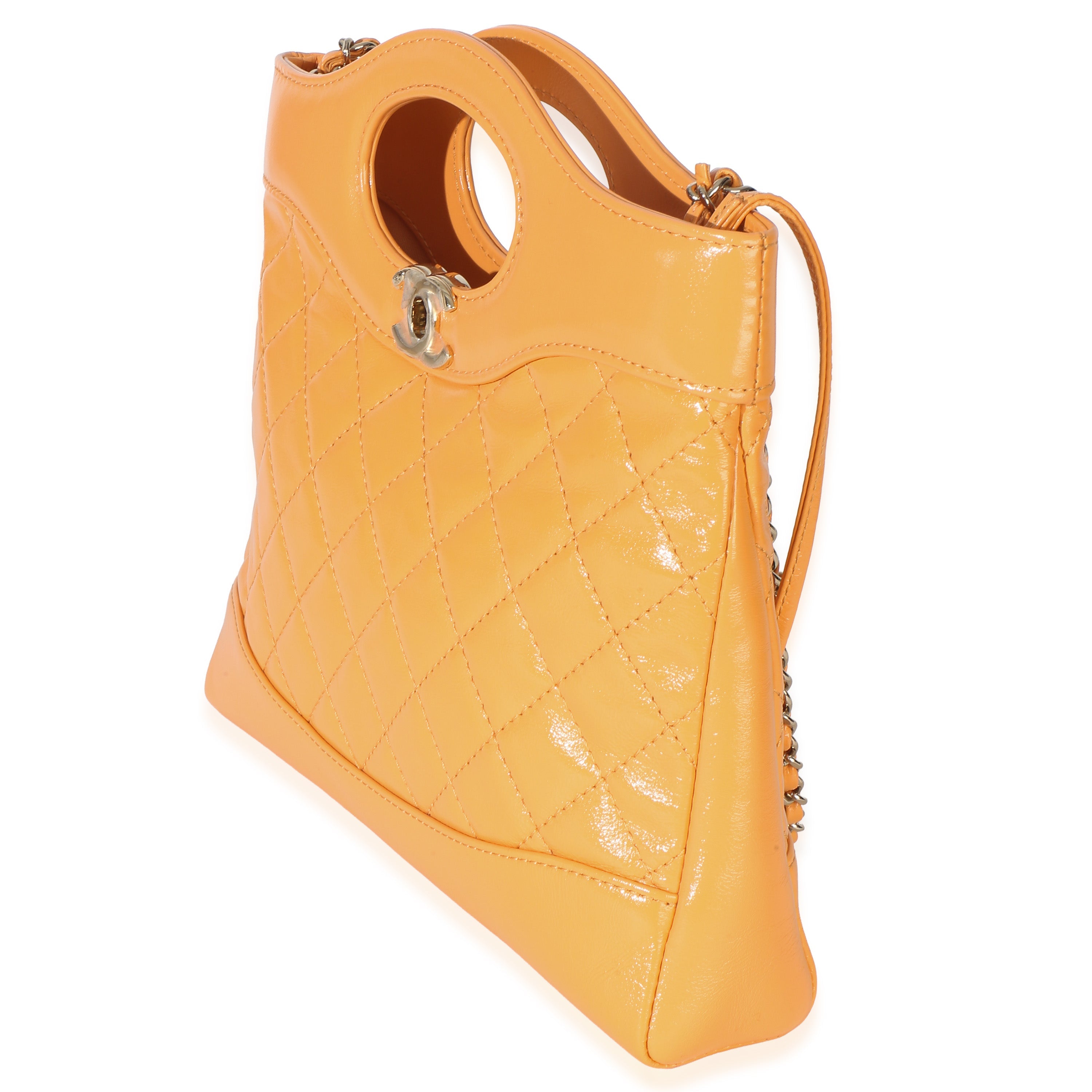 Orange Shiny Crumpled Quilted Calfskin Mini 31 Shopping Bag