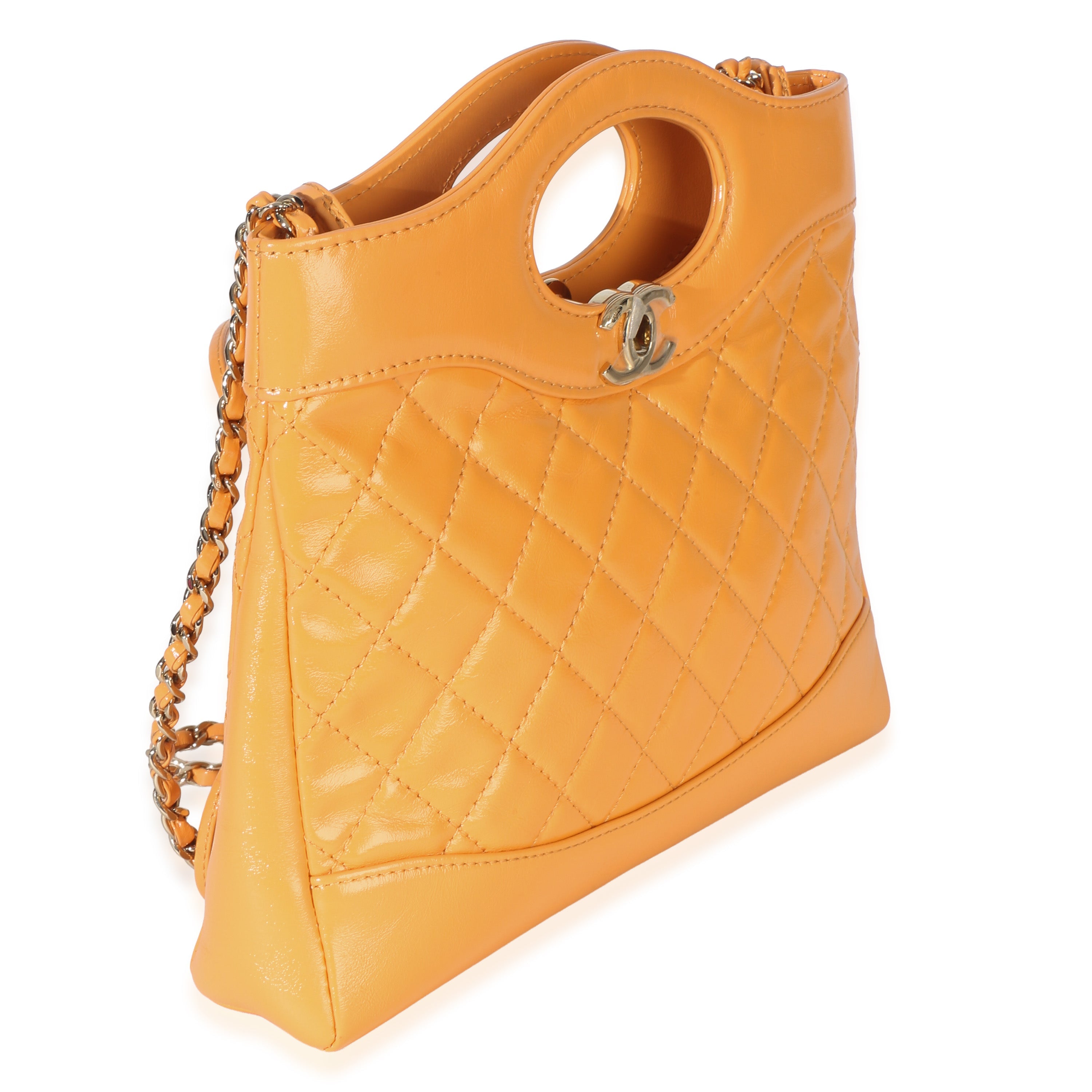 Orange Shiny Crumpled Quilted Calfskin Mini 31 Shopping Bag