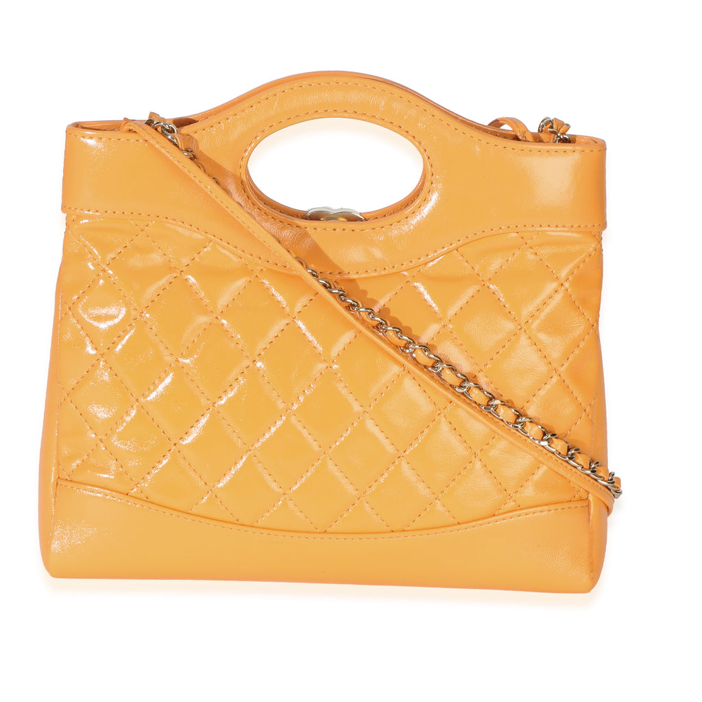 Orange Shiny Crumpled Quilted Calfskin Mini 31 Shopping Bag