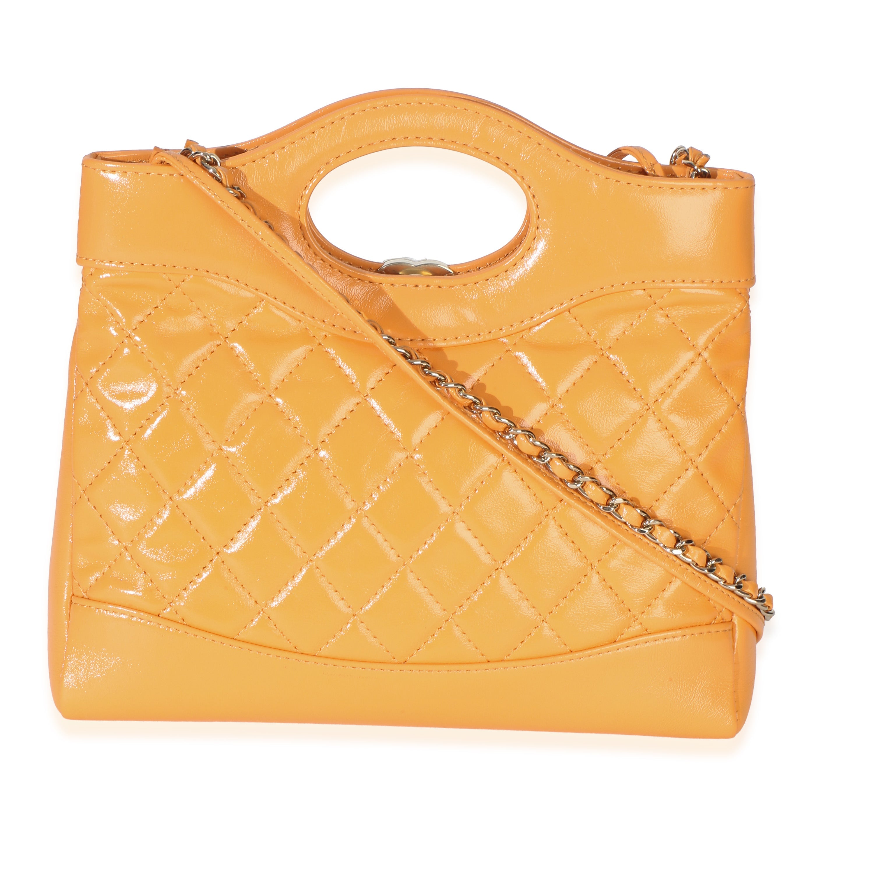 Orange Shiny Crumpled Quilted Calfskin Mini 31 Shopping Bag