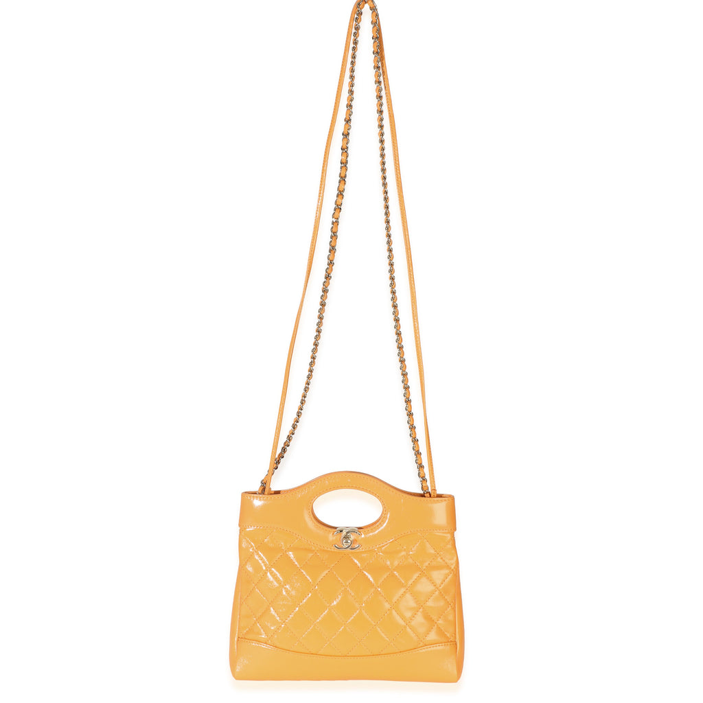 Orange Shiny Crumpled Quilted Calfskin Mini 31 Shopping Bag