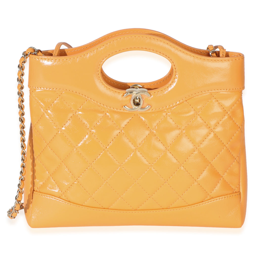 Orange Shiny Crumpled Quilted Calfskin Mini 31 Shopping Bag