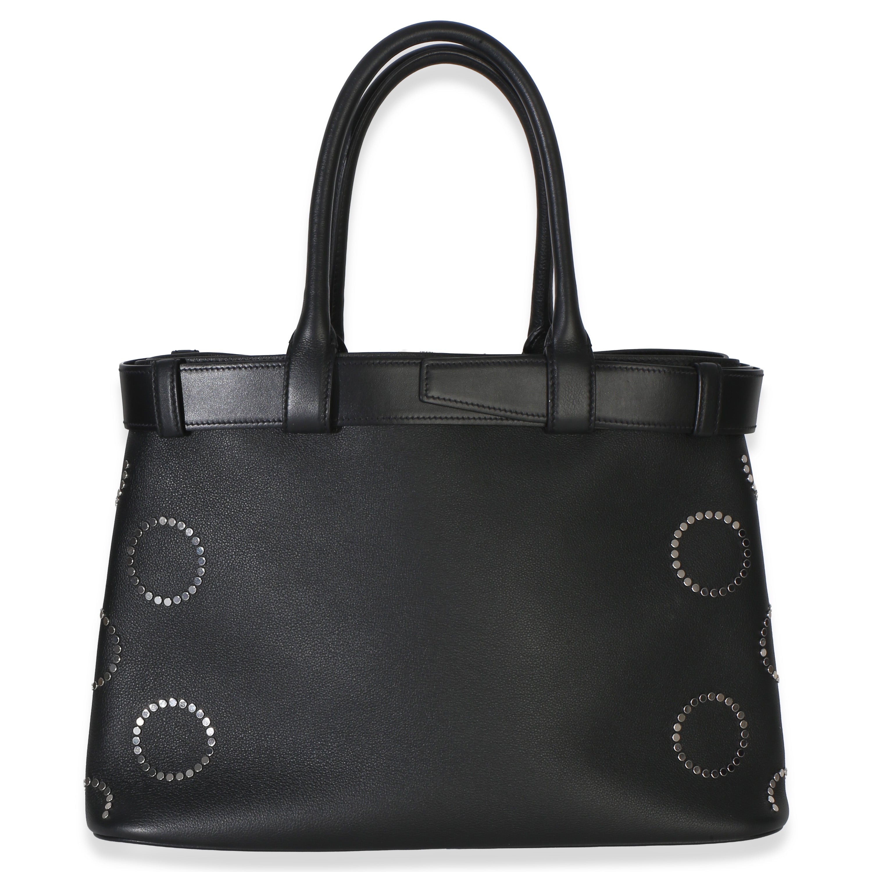Black Soft Grain Calfskin Studded Large Buckle Bag With Belt