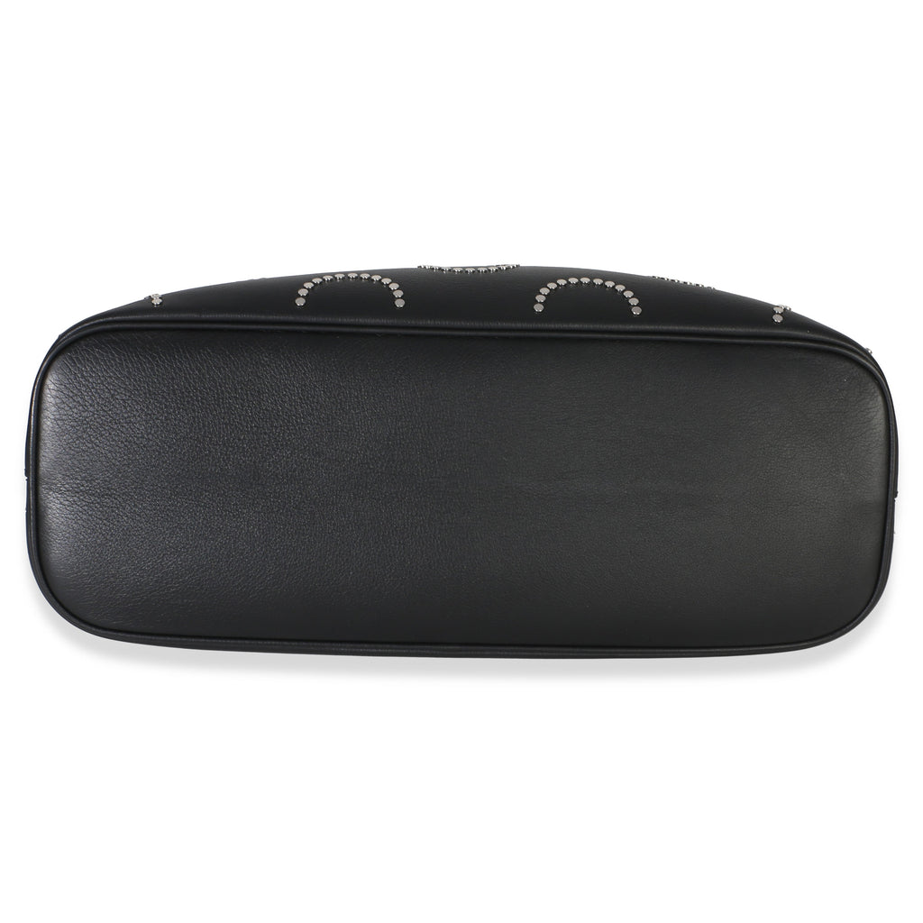 Black Soft Grain Calfskin Studded Large Buckle Bag With Belt