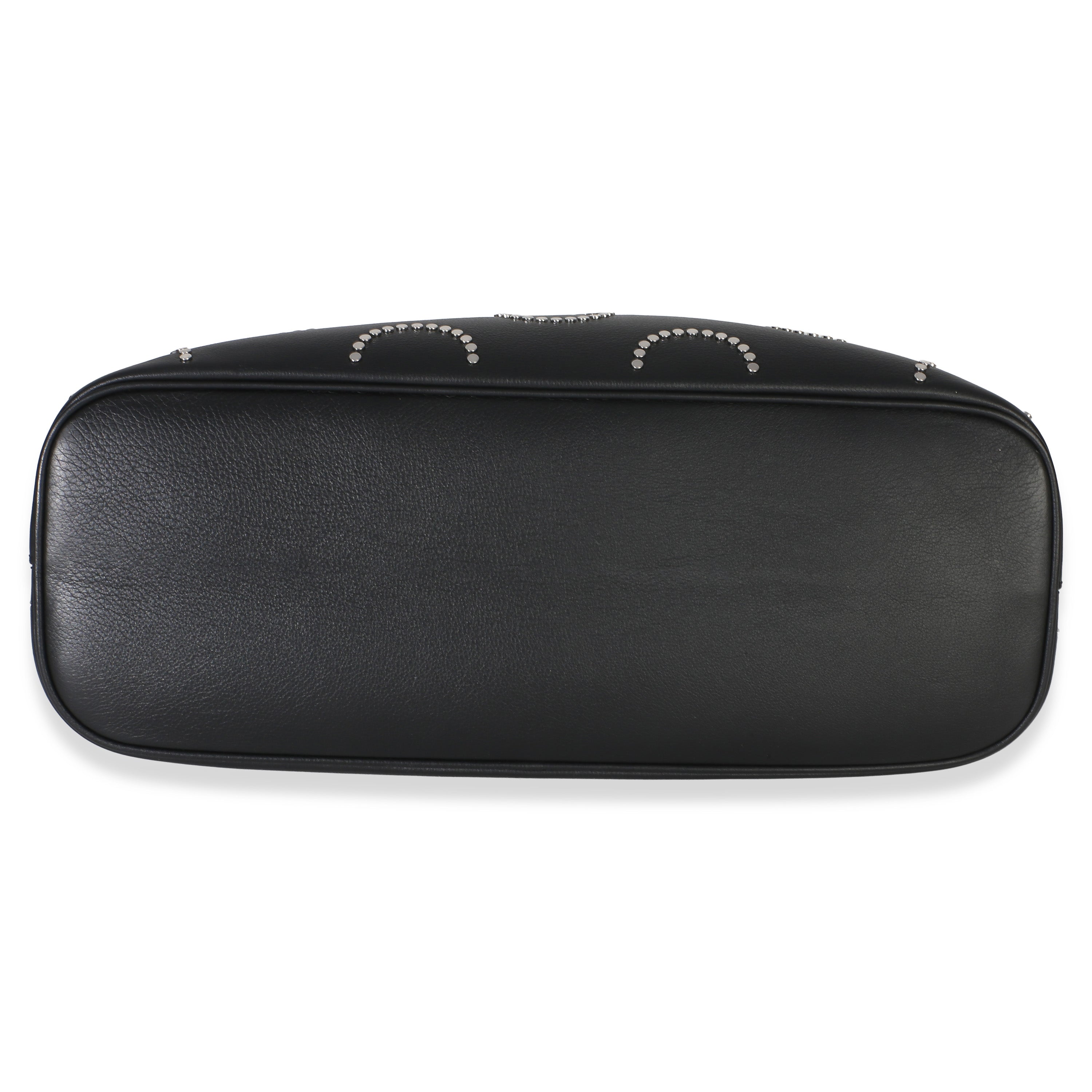 Black Soft Grain Calfskin Studded Large Buckle Bag With Belt
