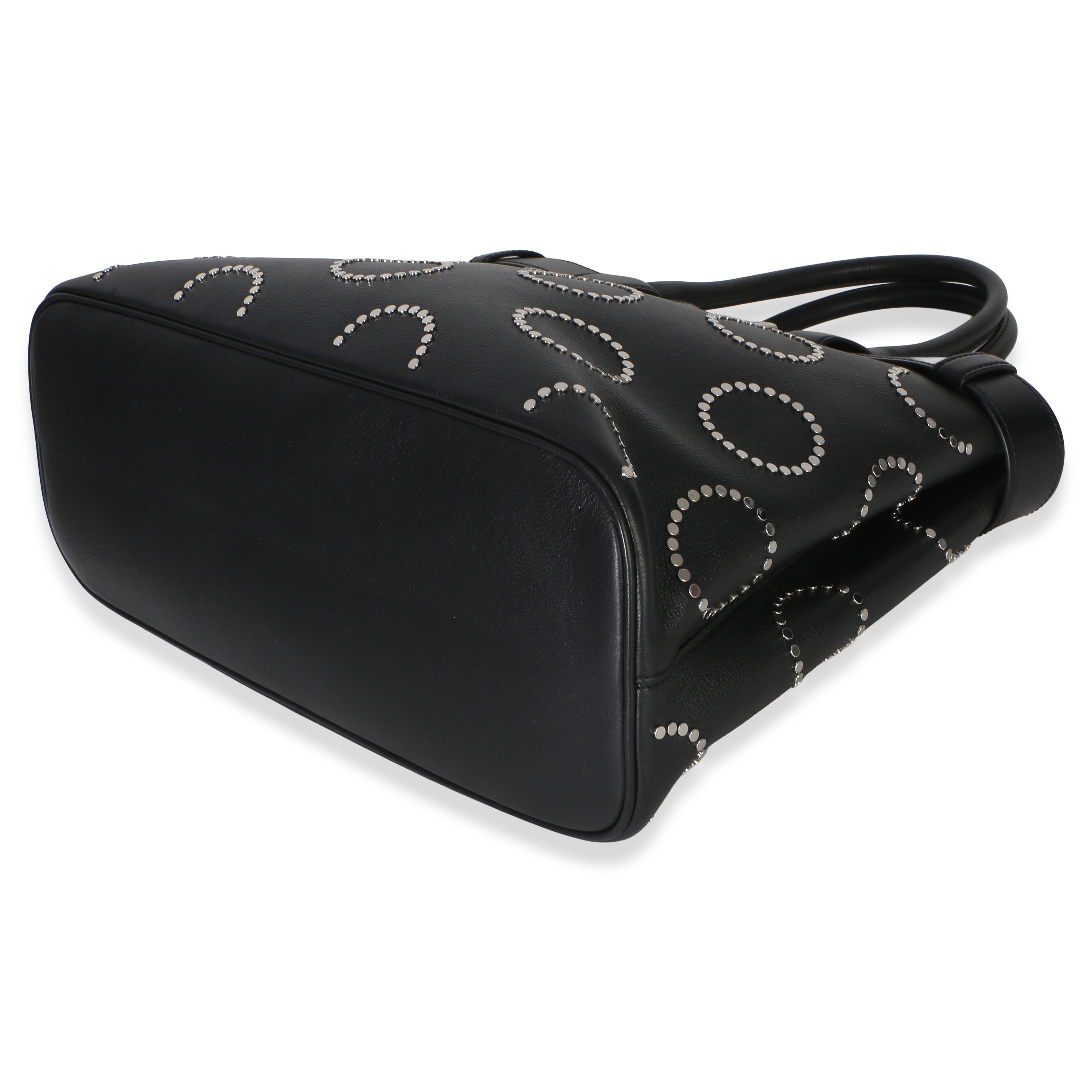 Black Soft Grain Calfskin Studded Large Buckle Bag With Belt