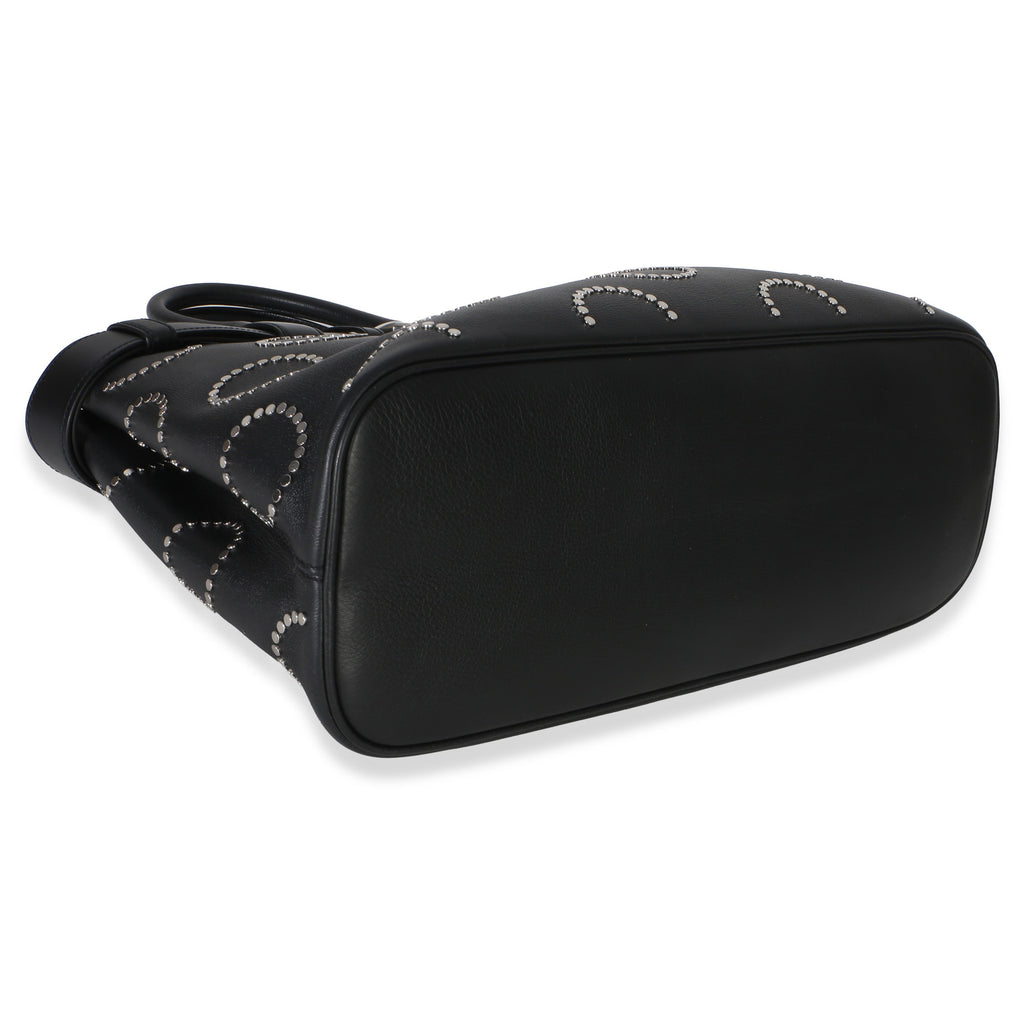 Black Soft Grain Calfskin Studded Large Buckle Bag With Belt