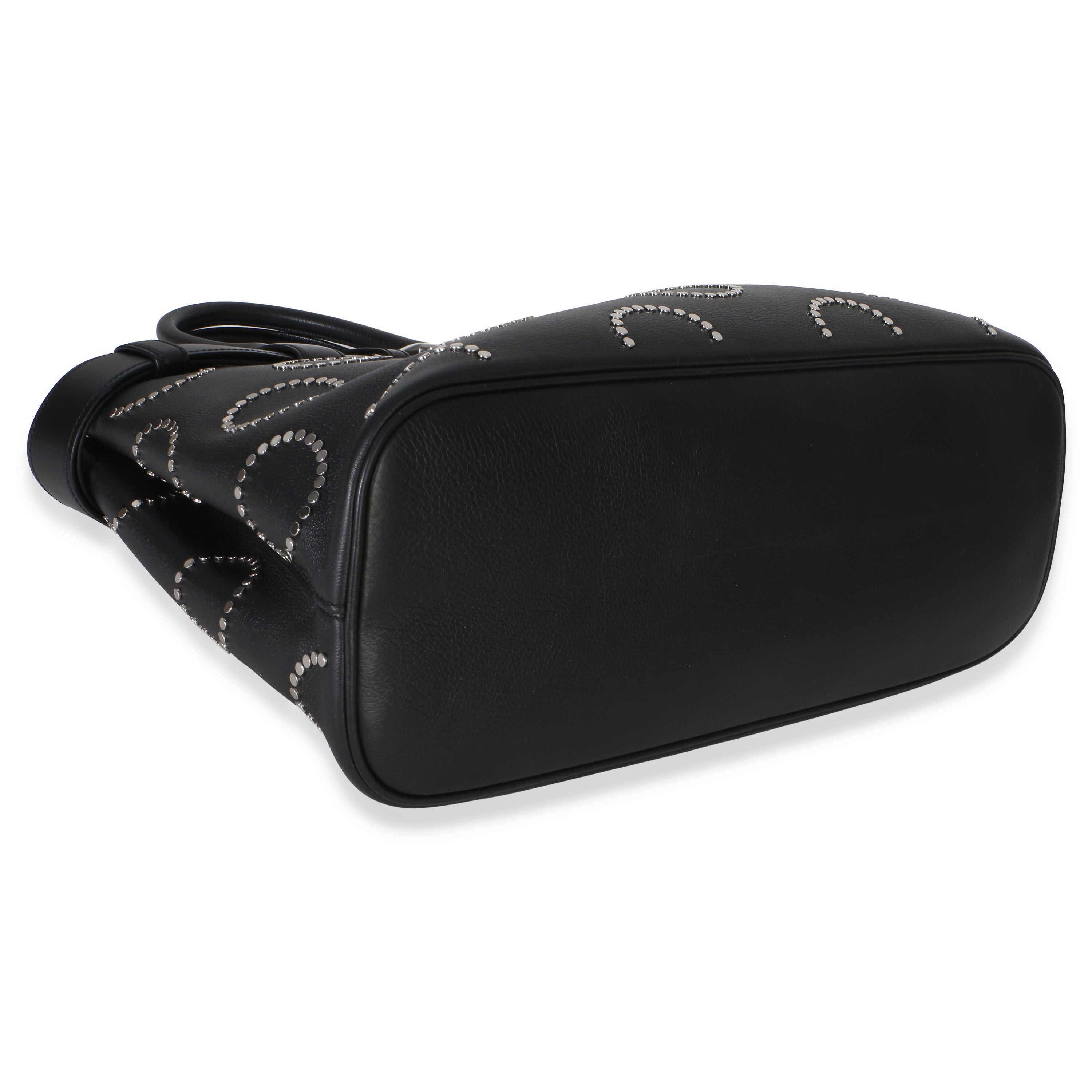 Black Soft Grain Calfskin Studded Large Buckle Bag With Belt