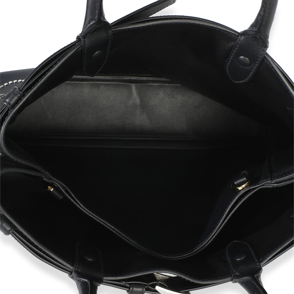 Black Soft Grain Calfskin Studded Large Buckle Bag With Belt