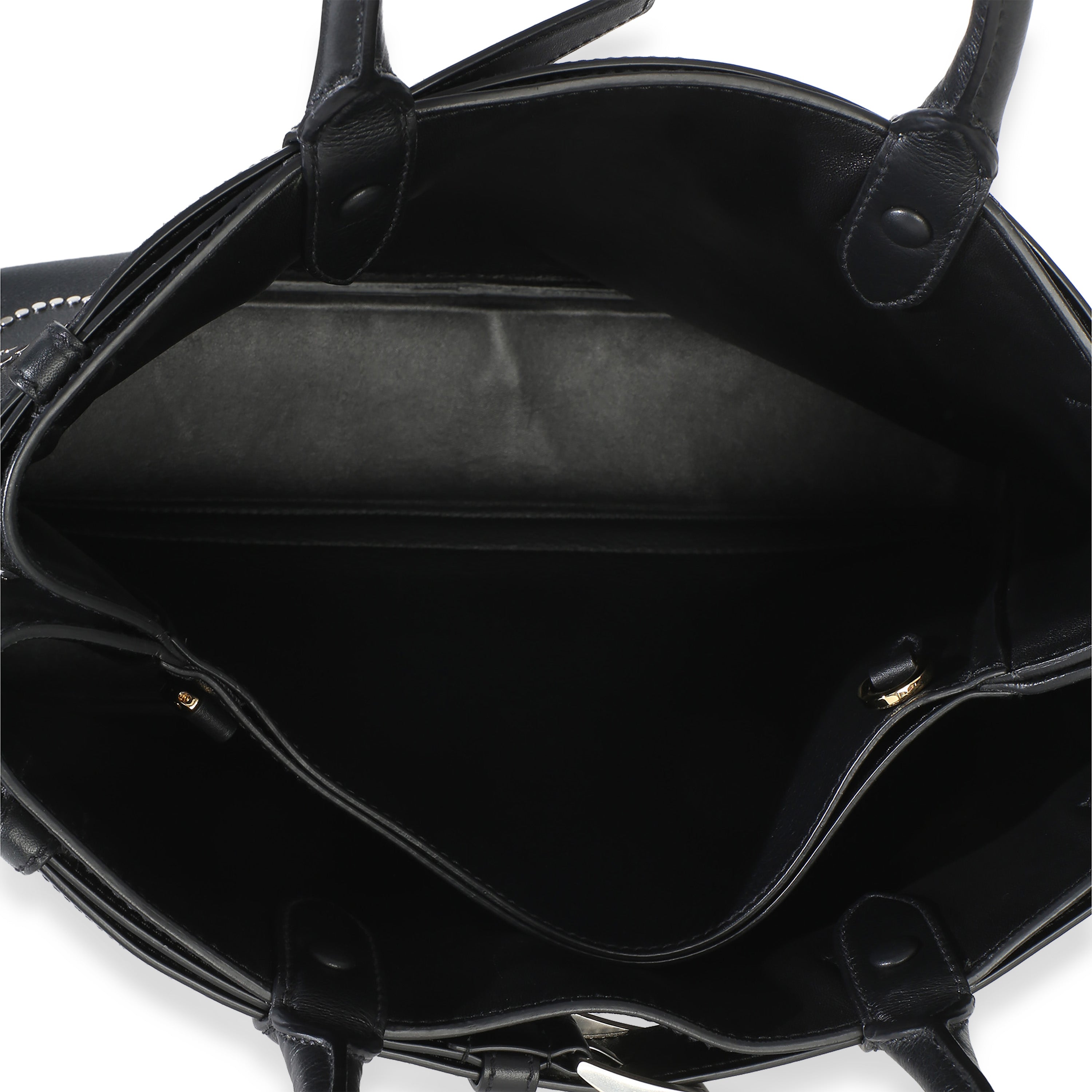 Black Soft Grain Calfskin Studded Large Buckle Bag With Belt