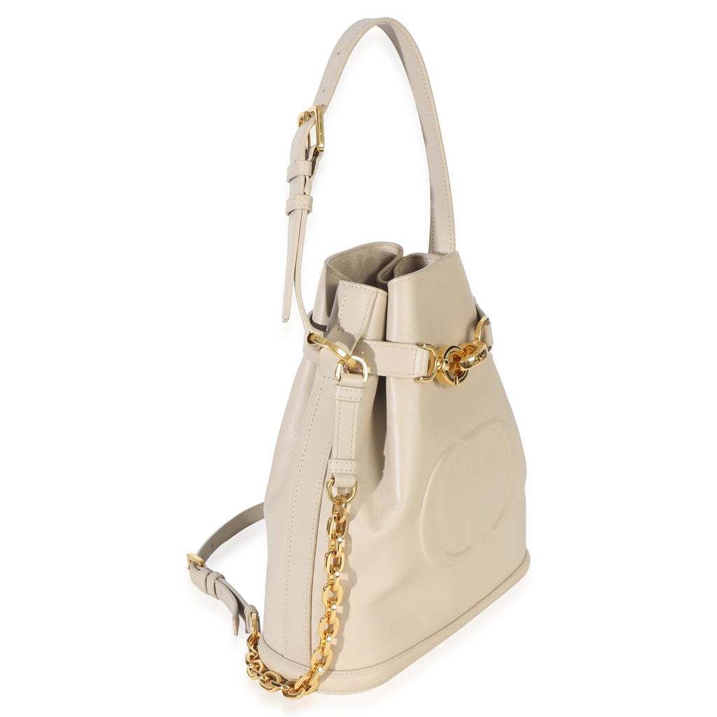 Beige Calfskin CD Embossed Medium Cest Bucket Bag