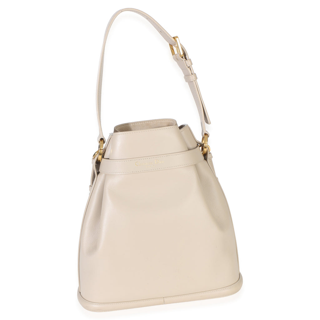 Beige Calfskin CD Embossed Medium Cest Bucket Bag