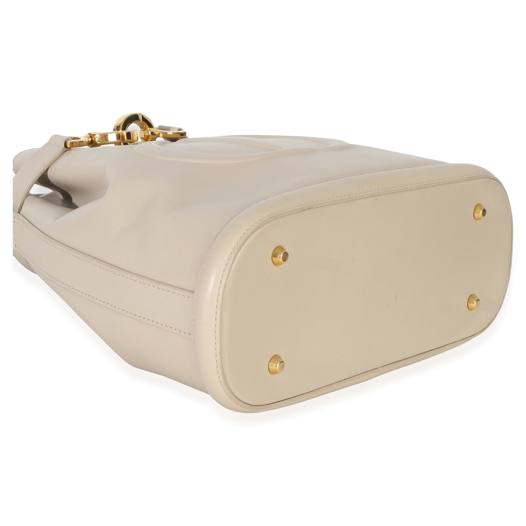 Beige Calfskin CD Embossed Medium Cest Bucket Bag