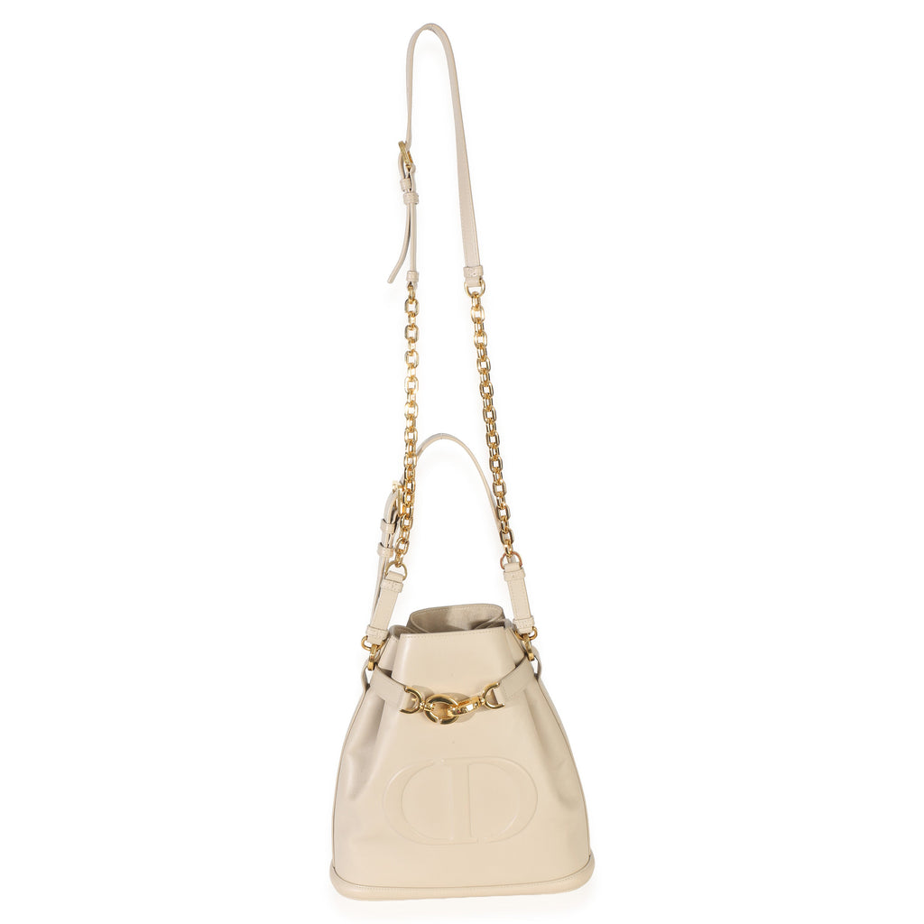 Beige Calfskin CD Embossed Medium Cest Bucket Bag