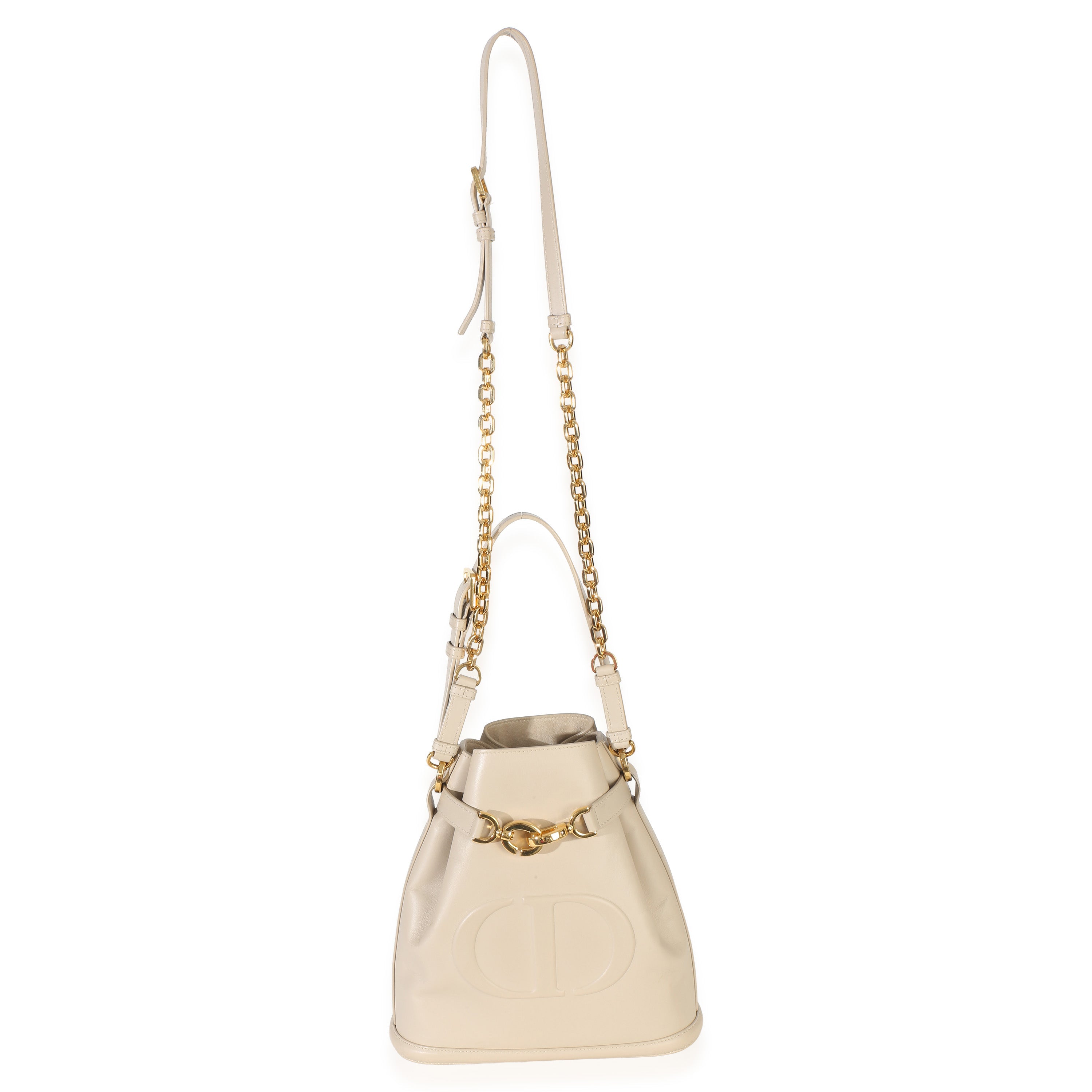 Beige Calfskin CD Embossed Medium Cest Bucket Bag