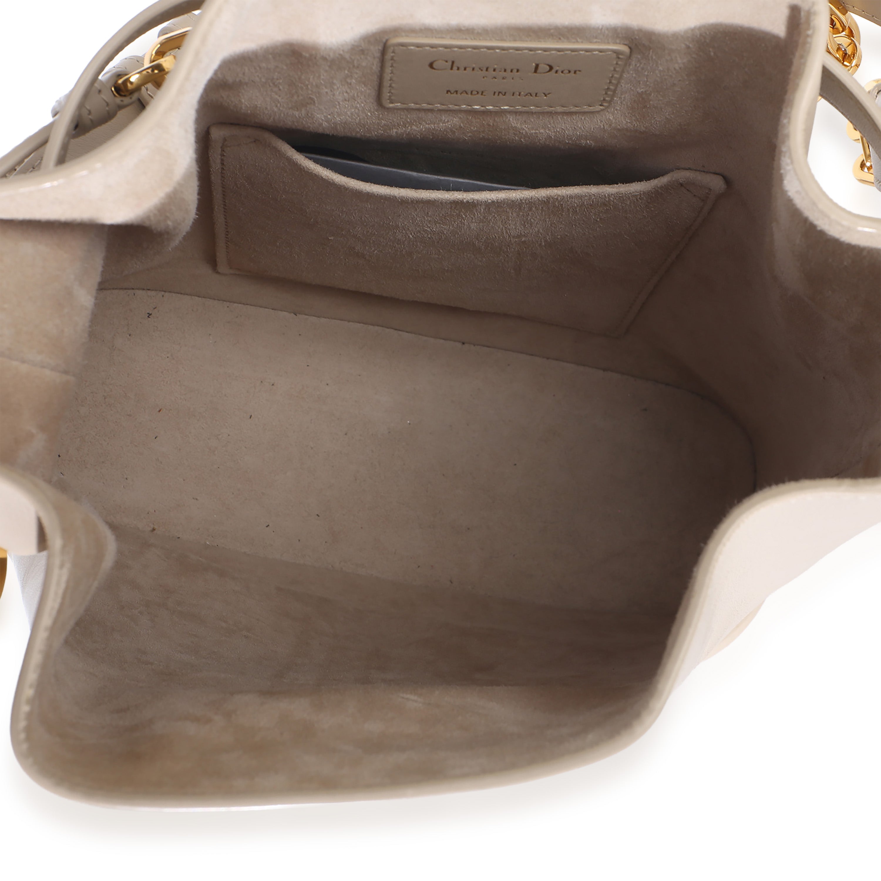 Beige Calfskin CD Embossed Medium Cest Bucket Bag